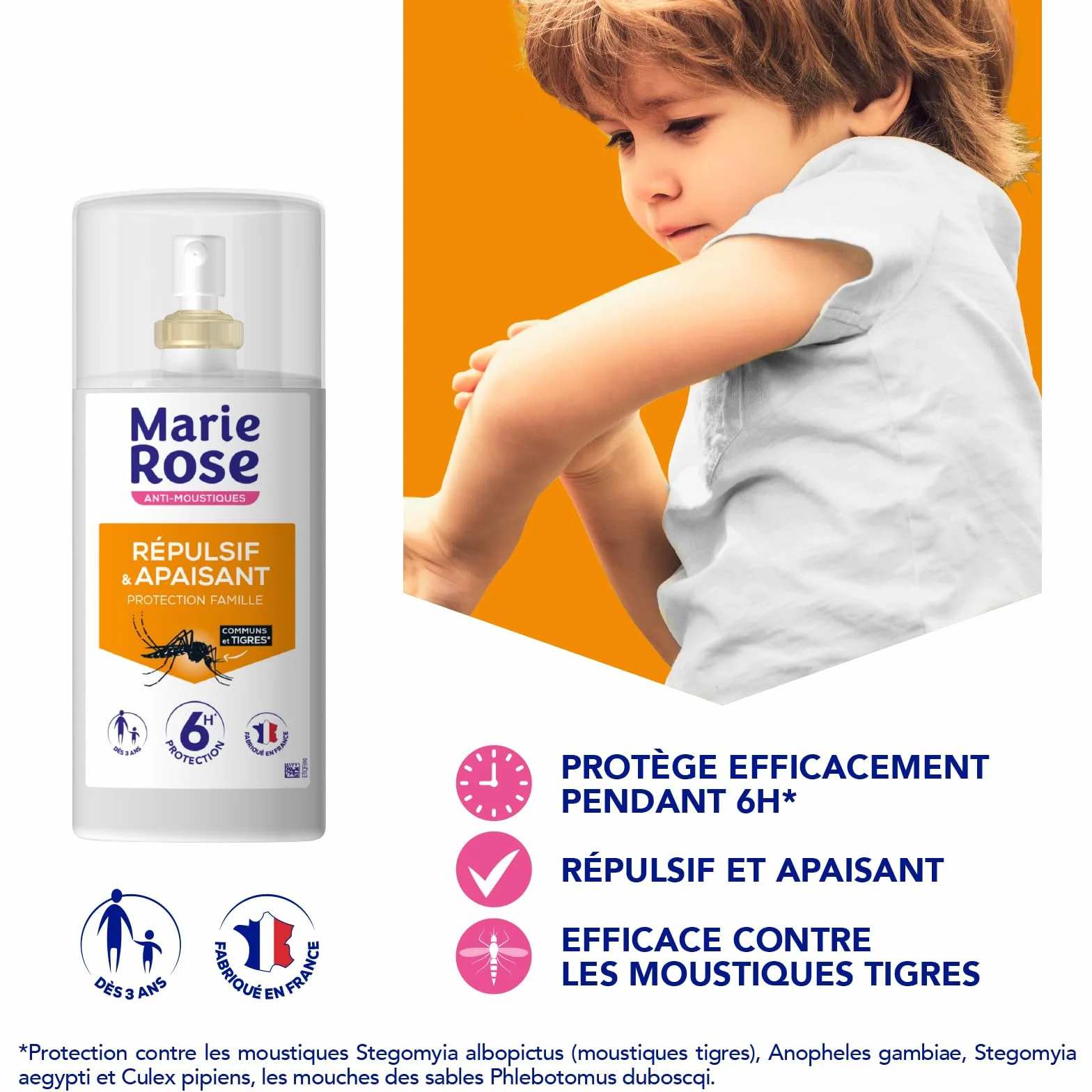 MARIE ROSE Spray Répulsif Anti-Moustiques Protection 6H Fabriqué en France