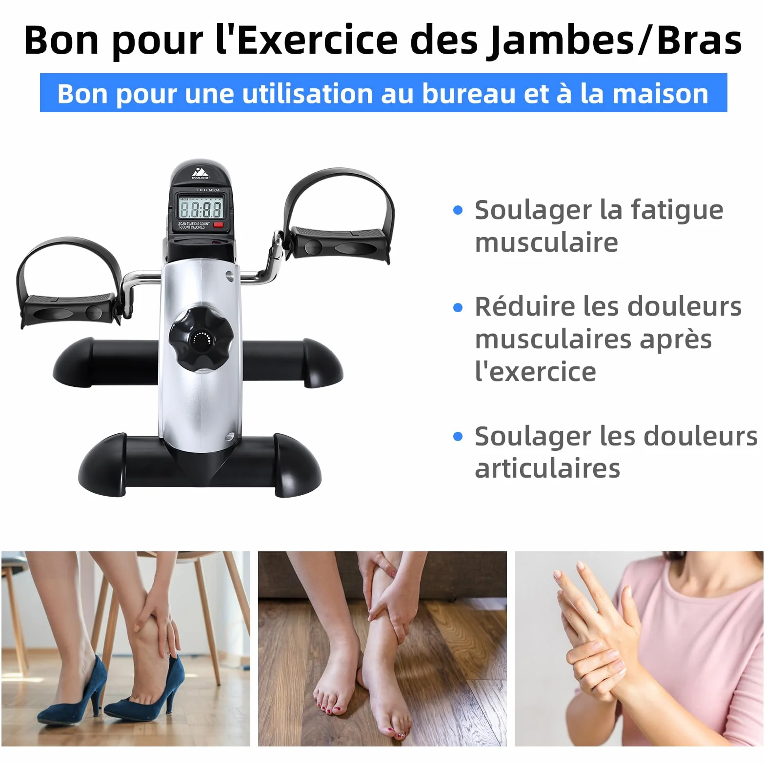 Mini Vélo d'Appartement Pédalier Réglable avec Écran LCD pour Jambes et Bras