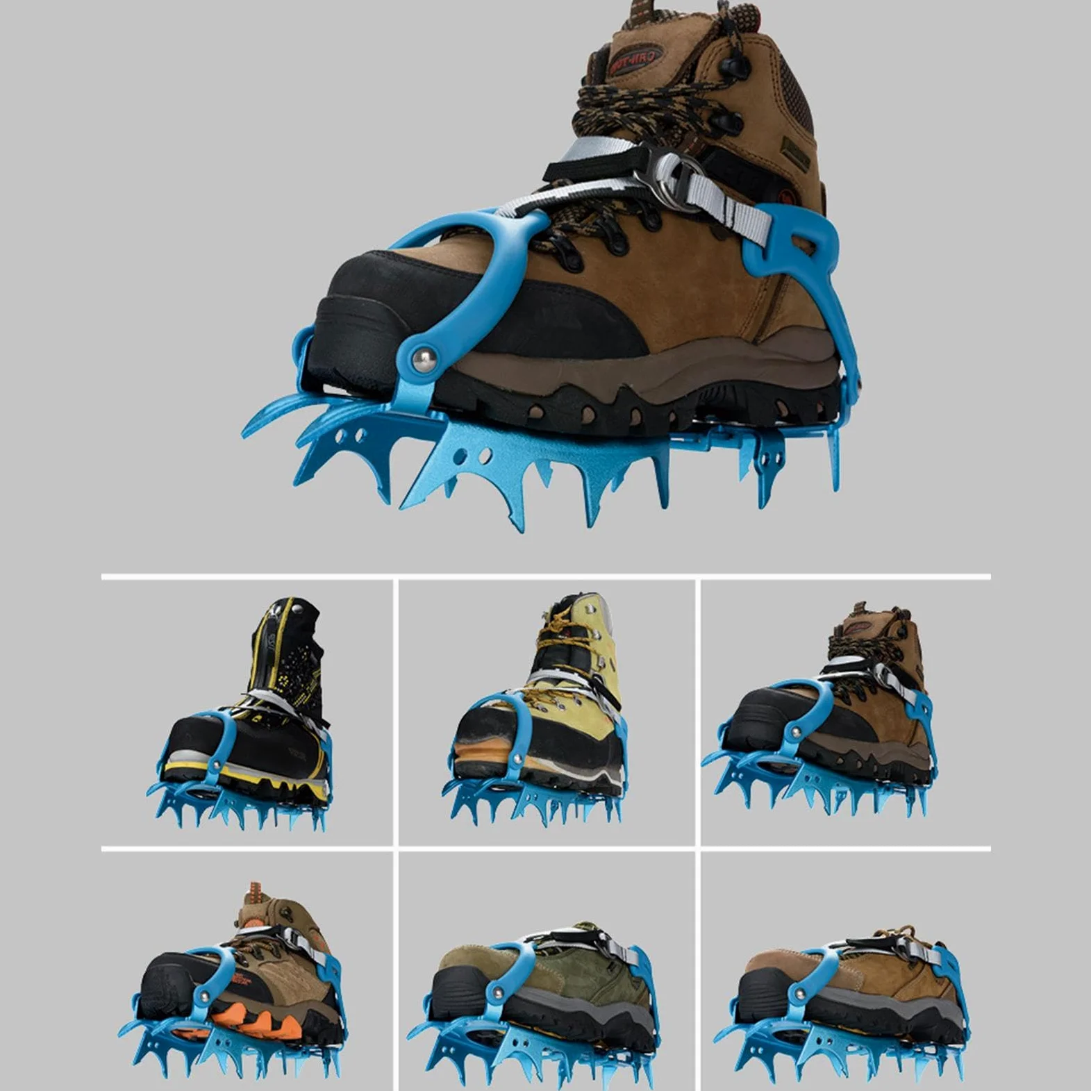 Crampons à glace de randonnée, crampons à glace de pêche, crampons à glace antidérapants, crampons d'escalade à 14 pointes, crampons de traction à 14 pointes, crampons à neige de randonnée, crampons
