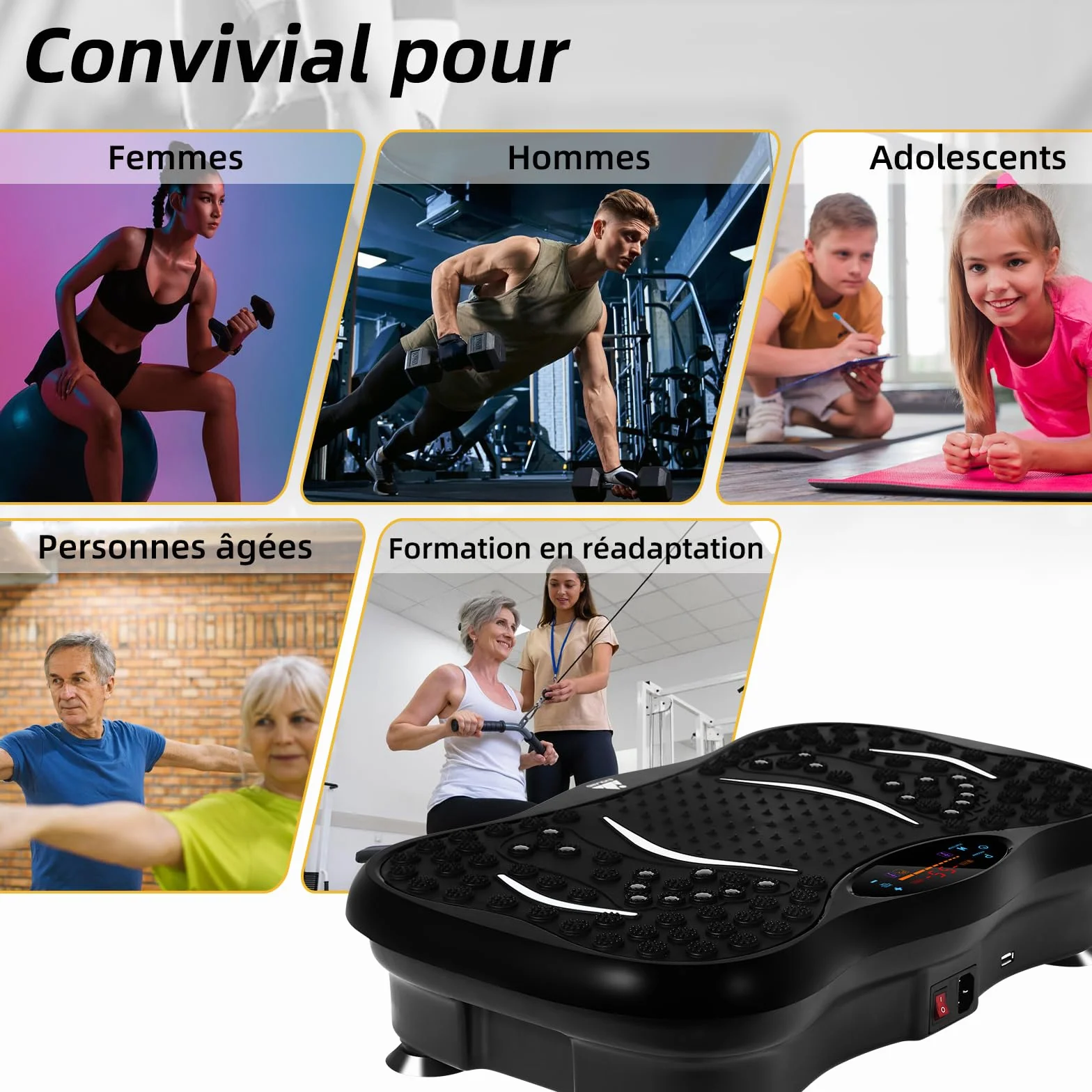EVOLAND Plateforme vibrante oscillante 99 Niveaux d'intensité Haut-Parleur Bluetooth