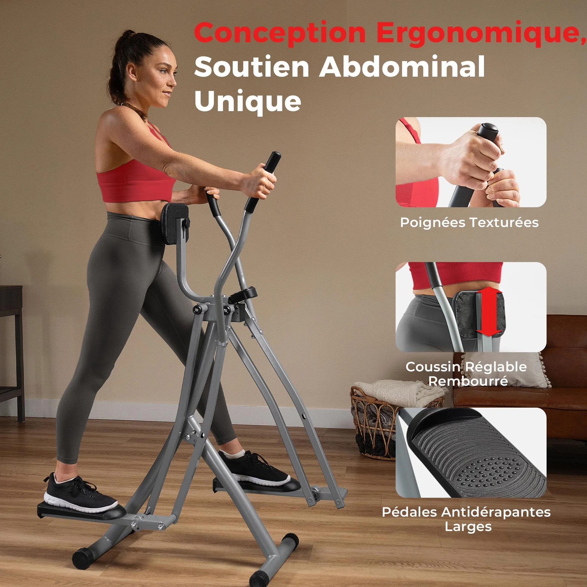 Sunny Health & Fitness Vélo Elliptique Vertical 2-en-1, Machine de Cardio à Faible Impact