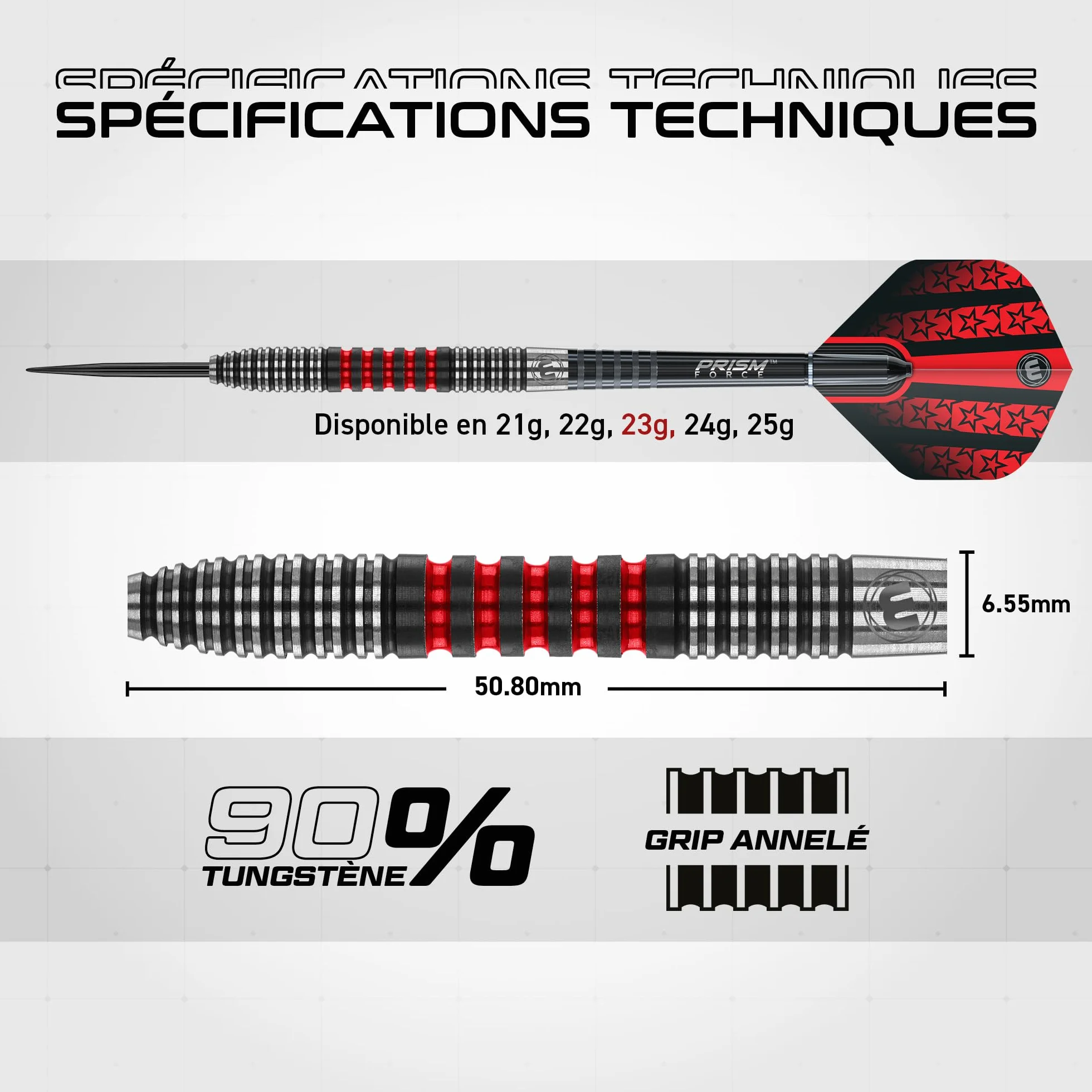WINMAU Joe Cullen Jeu de fléchettes Professionnel 90% tungstène