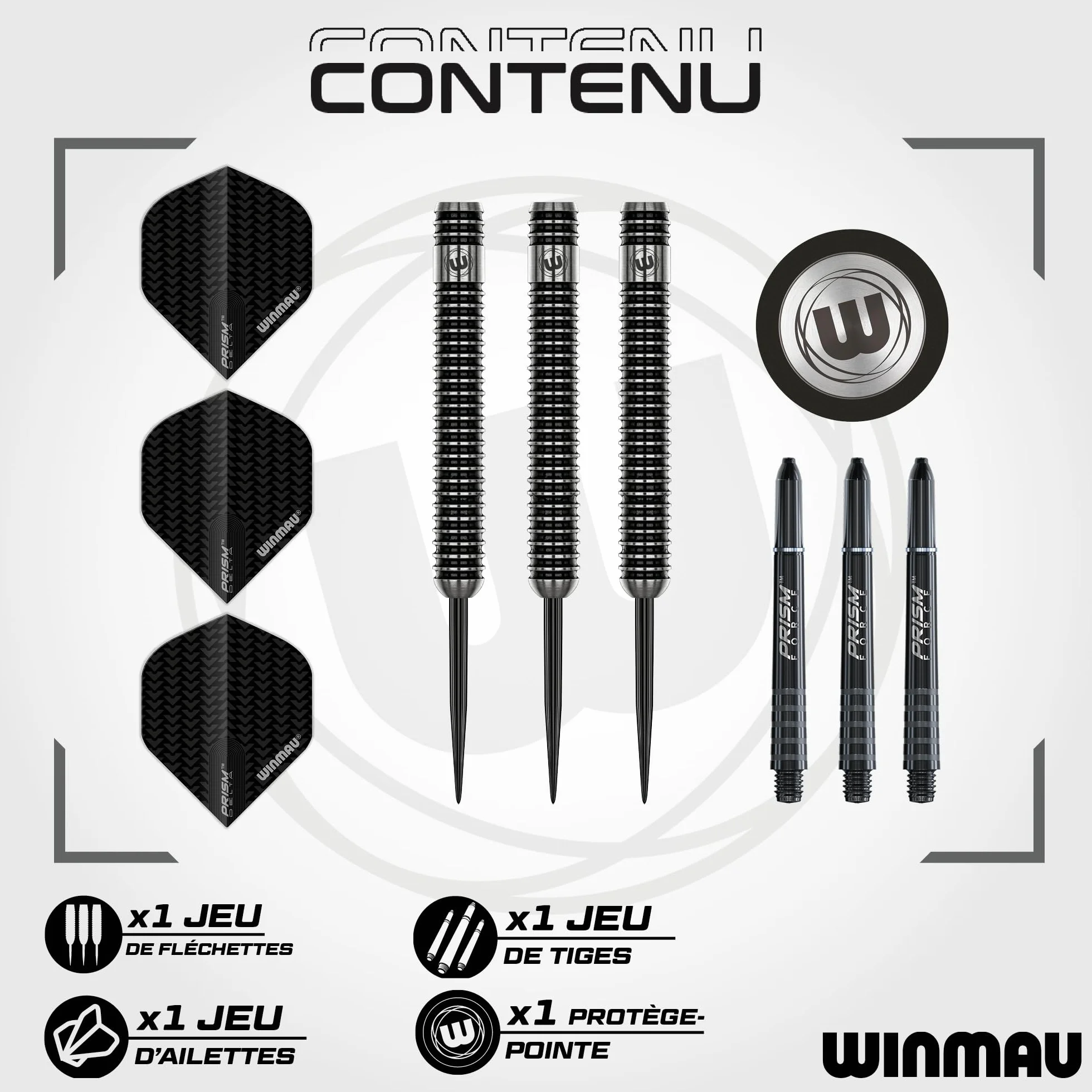 Winmau Jeu de fléchettes en tungstène avec ailettes et tiges