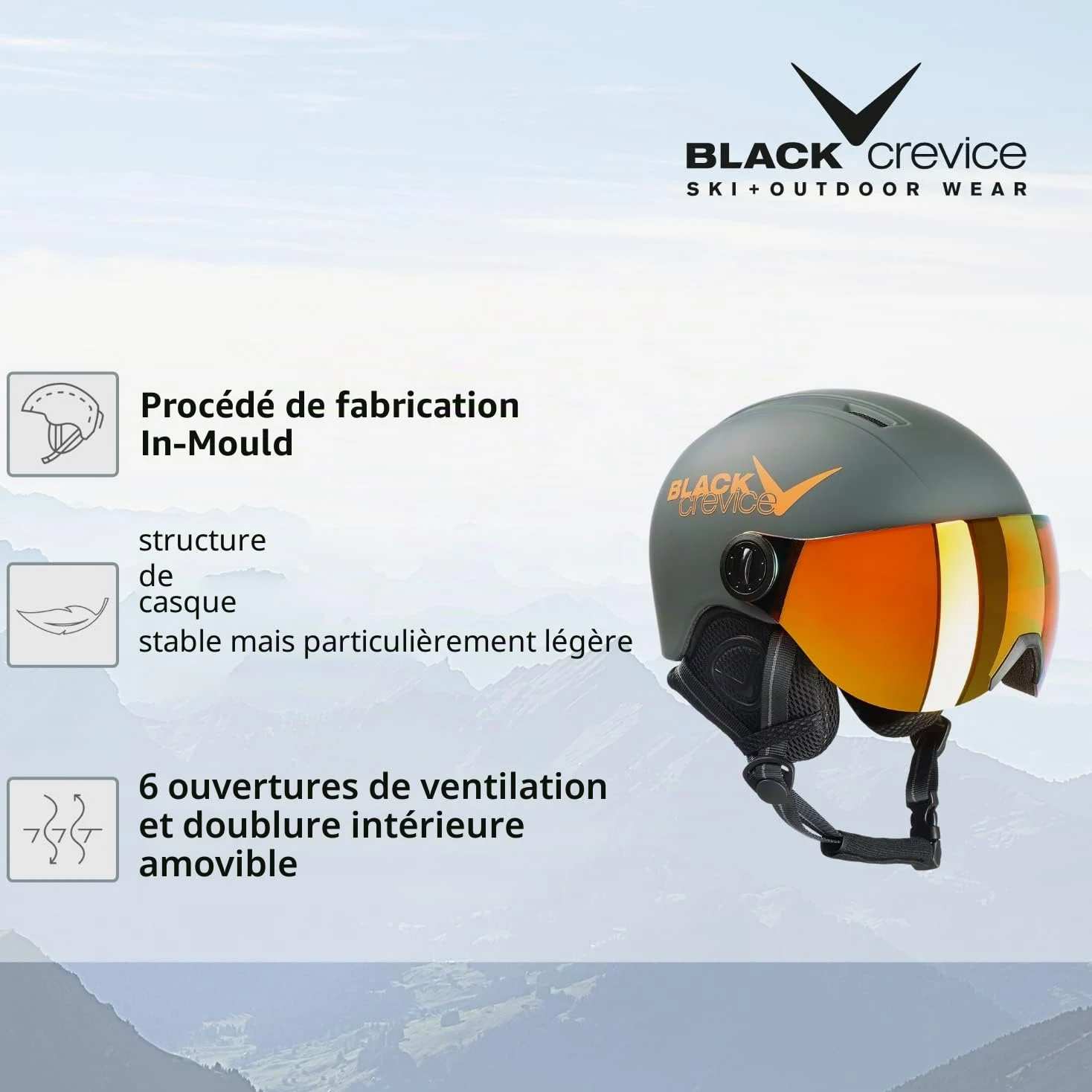 BLACK CREVICE Kids Ski Helmet Leogang I Casque de Ski avec visière Style Pilote différentes Couleurs I Casque de Snowboard pour garçons & Filles I Casque de Ski Respirant I Taille réglable