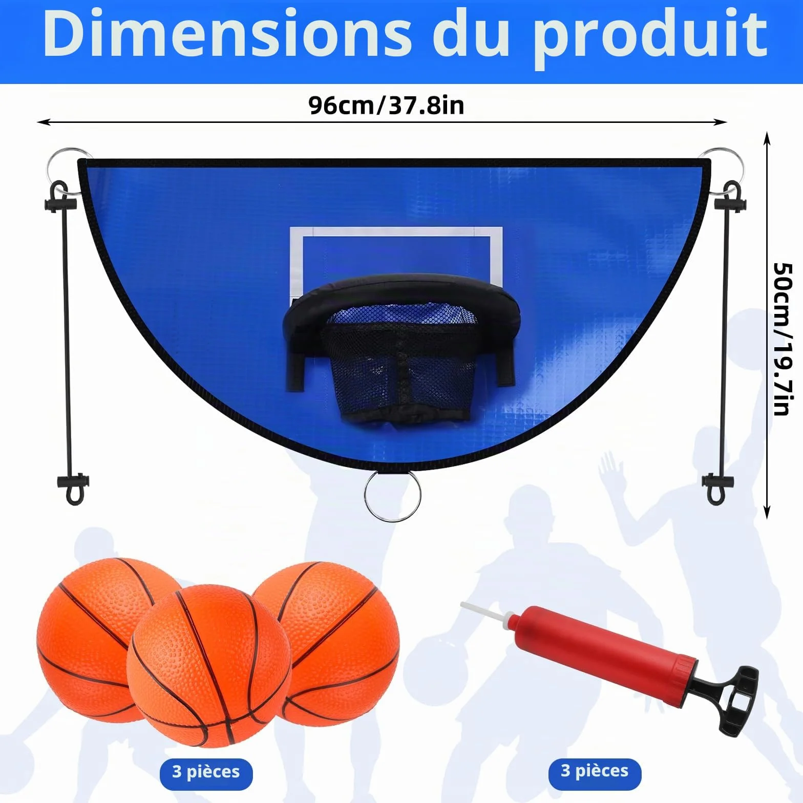 Panier Basket Trampoline avec 3 Balles et Pompe, Filet Amovible pour Sports Intérieur Extérieur