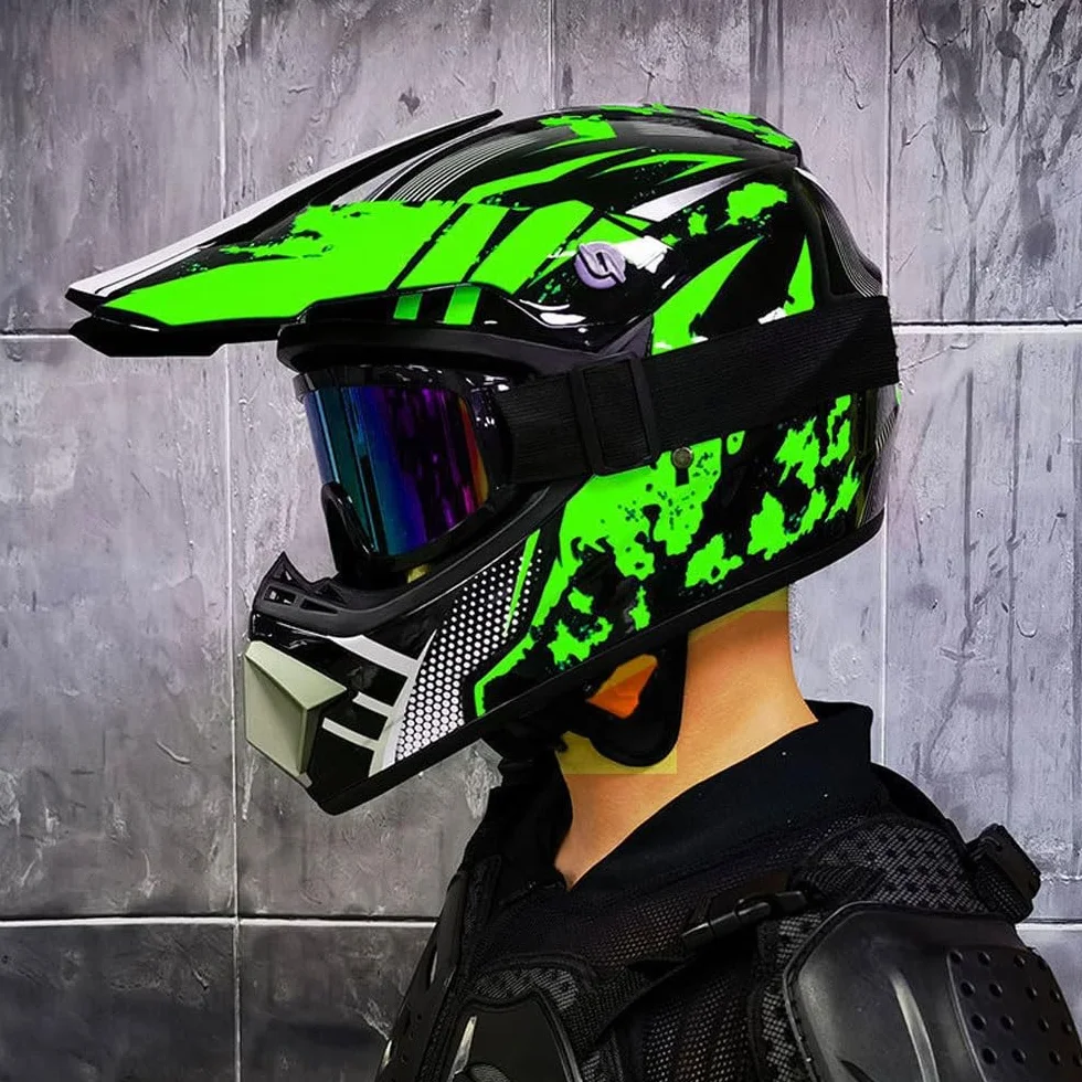 Lot de 4 Pièces Casques de Motocross pour Enfants 9-14 Ans Homologués DOT