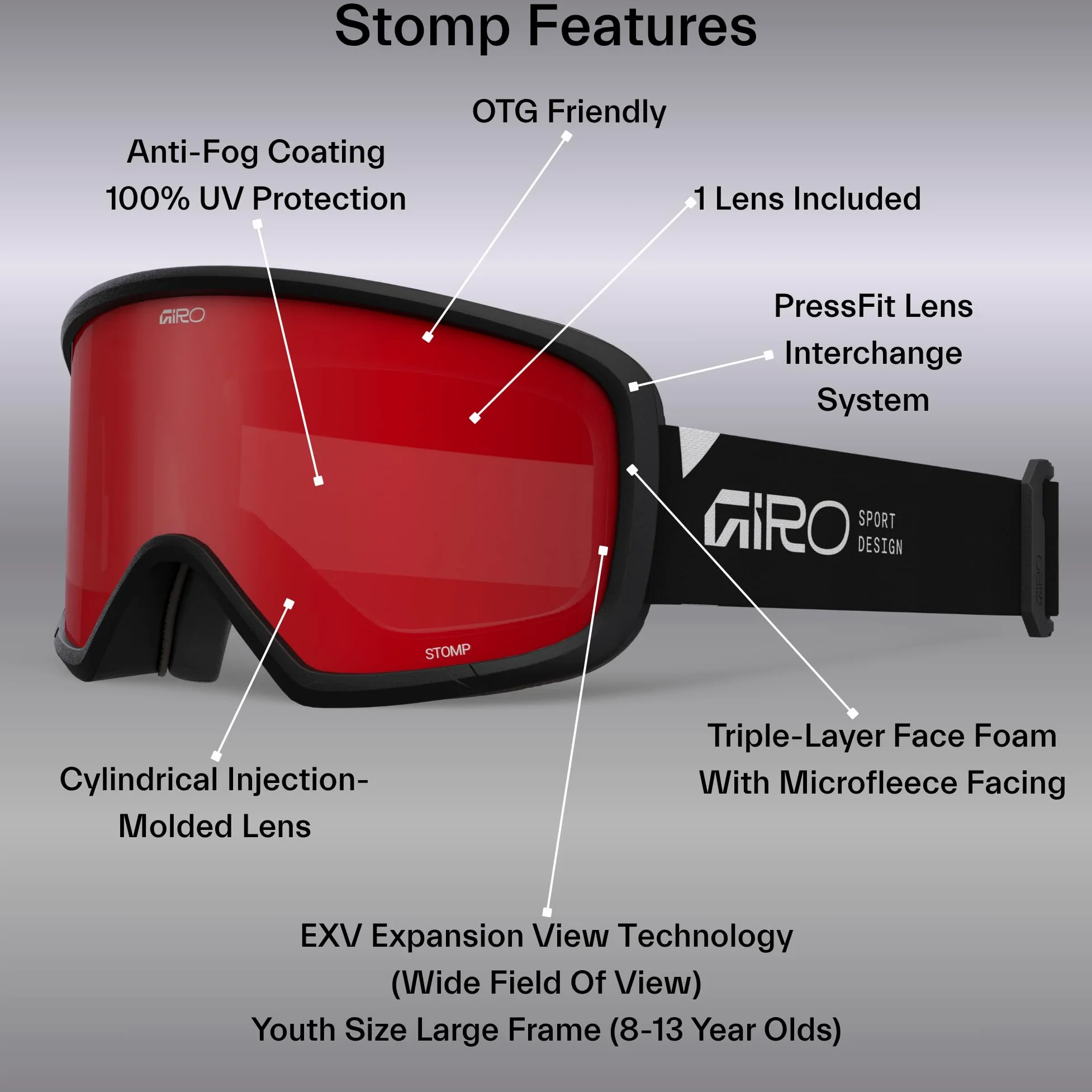 Giro Stomp Enfant Masque Ski Snowboard OTG Gris OS