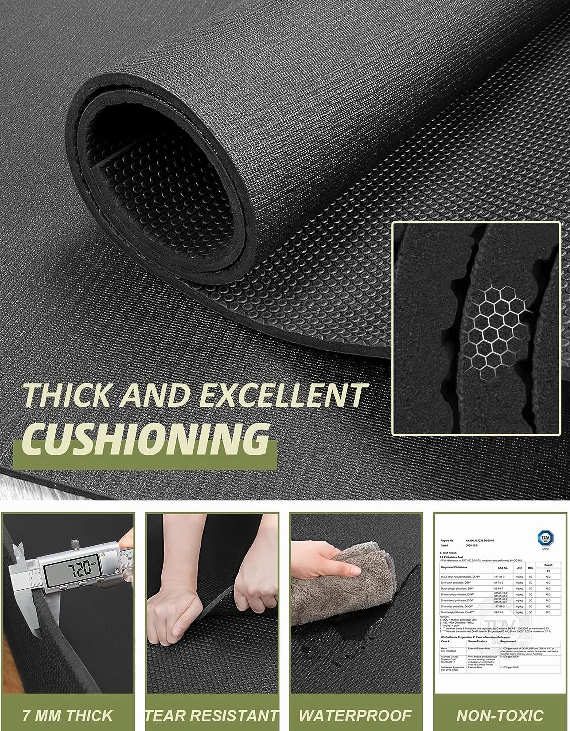 Innhom tapis de protection antidérapant et très résistant pour appareils de fitness et sport (213 x 152 x 0,7 cm, noir)