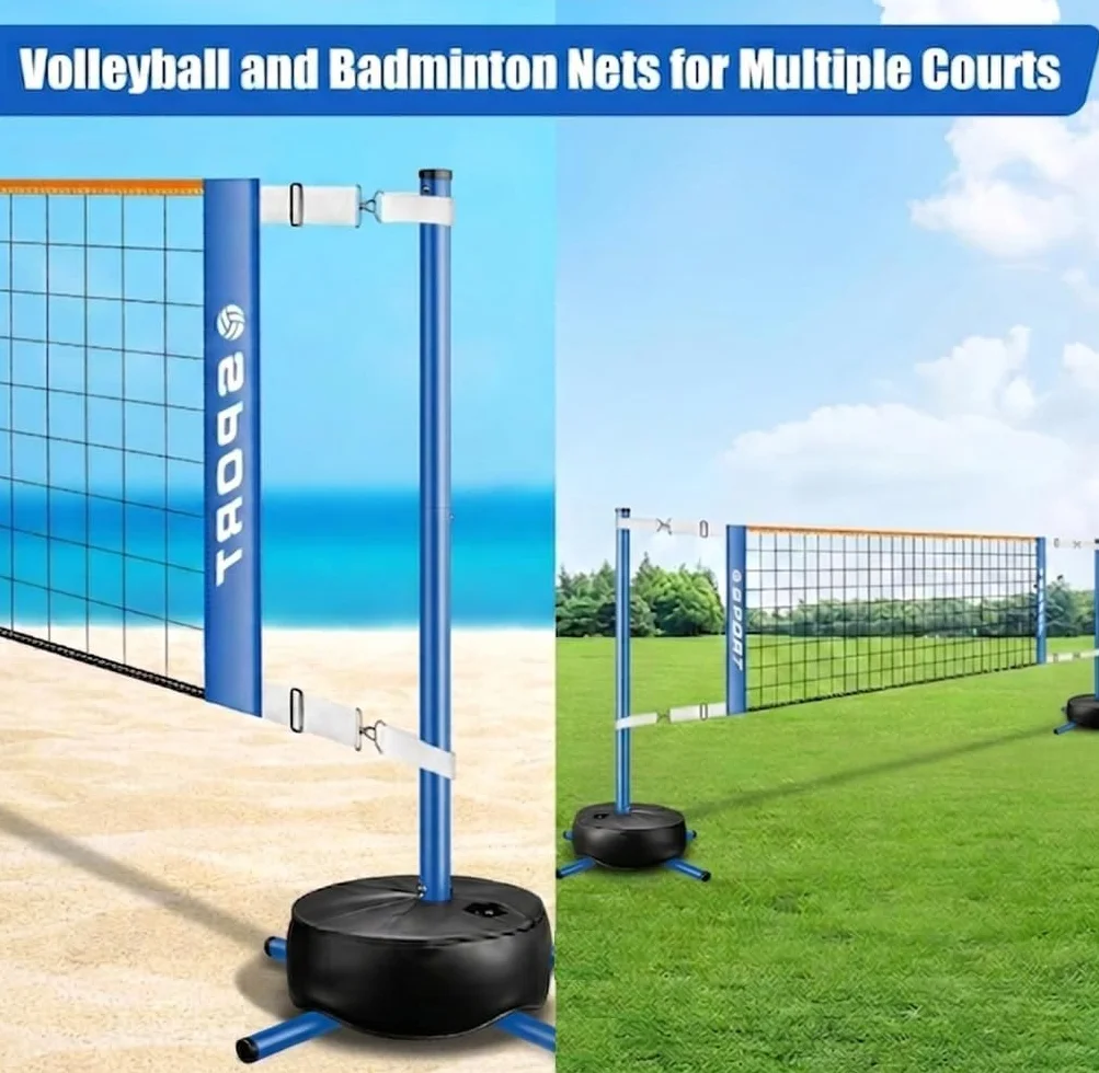 Filet de volley-ball portable Furypiont, longueur réglable 4,5-7,6 m, base robuste, 2 balles d'eau, intérieur/extérieur