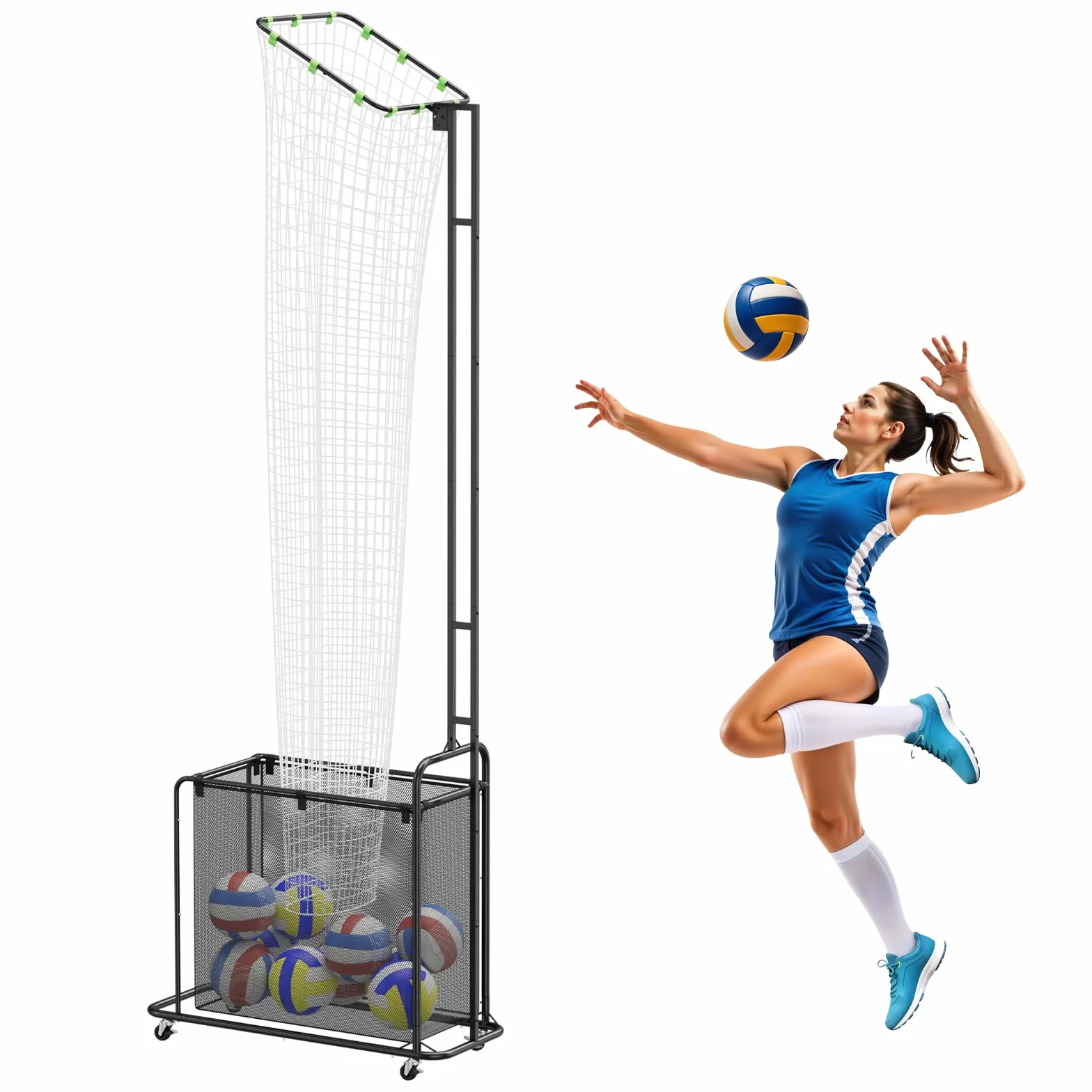 Filet d'Entraînement de Passeur Volley-Ball avec Roues – Système Réglable en Hauteur (1,75m-2,85m) et Angle