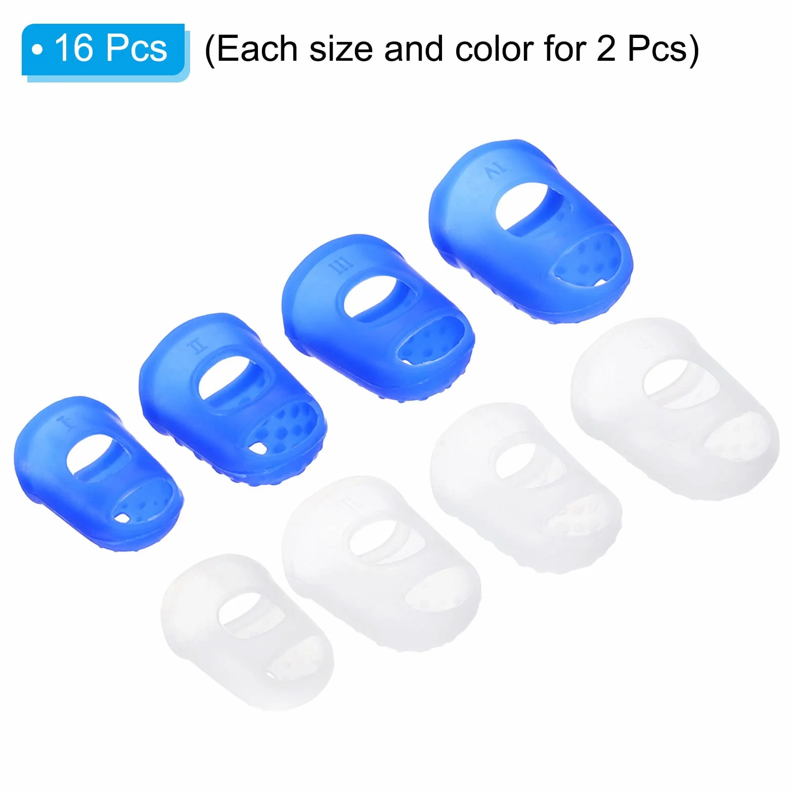 PATIKIL Embouts de Doigts Silicone 16 Pcs Protège-Doigts Pouce Transparent Bleu 4 Tailles