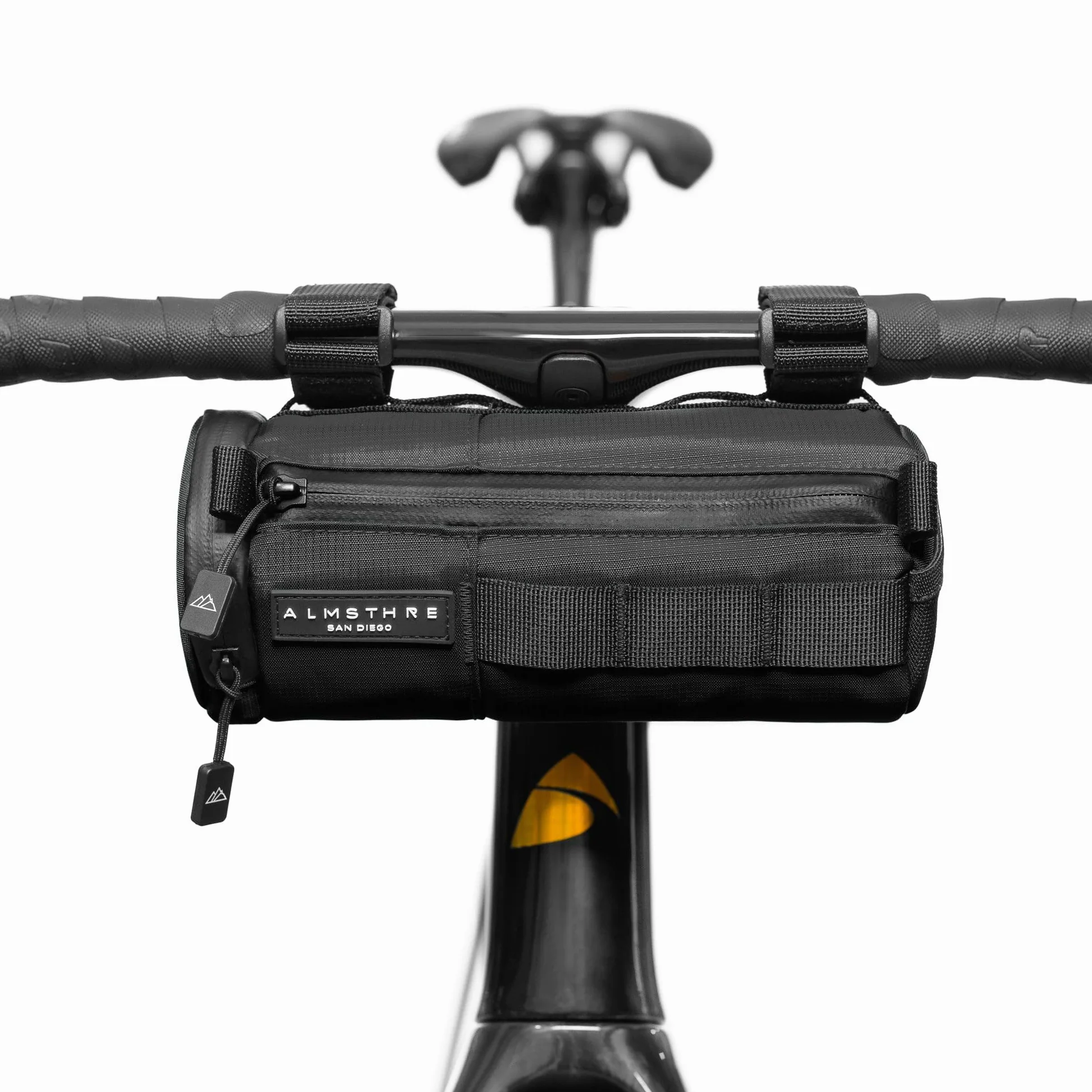 ALMSTHRE Sac de guidon compact – Noir minuit | Sac de guidon de vélo à coque rigide avec fermeture éclair étanche et sangles réglables | Sac de guidon de vélo léger, compatible avec les vélos de route