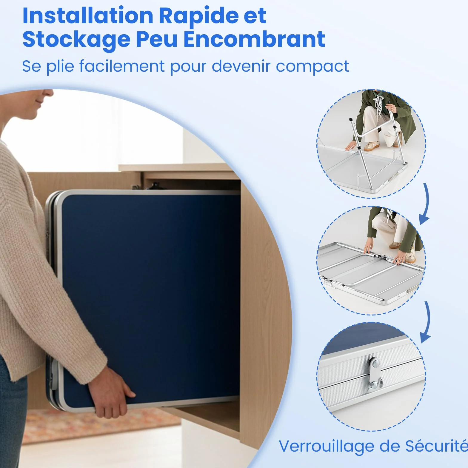 COSTWAY Table de Ping-Pong Pliable 120 x 76 cm, Set Mini Tennis Table Peu Encombrante avec Filet 2 Raquettes 2 Balles Hauteur Réglable 3 Niveaux, Cadre en Aluminium, pour Extérieur Intérieur