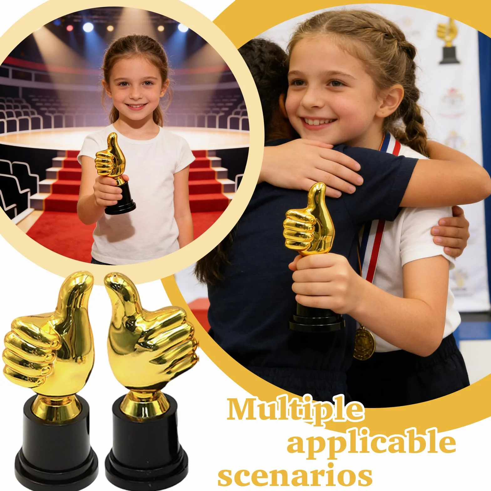 4 Pièces Plastic Gold Trophy Award 13 x 5 cm Trophee Forme du Pouce Classique Mini-Trophée Récompense Enfant Mini Trophies pour Objets Cérémonie Récompenses Objets Commémoratifs (Doré)
