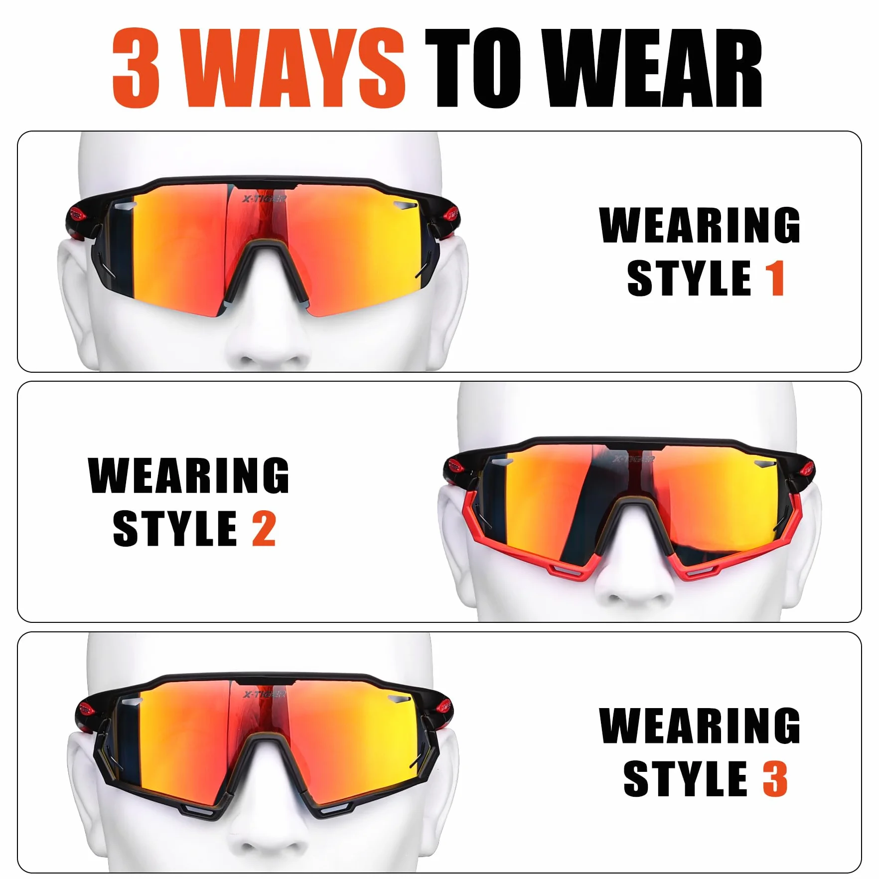 X-TIGER Lunettes de Cyclisme VTT Homme avec 5 Lentilles Interchangeables Protection UV400