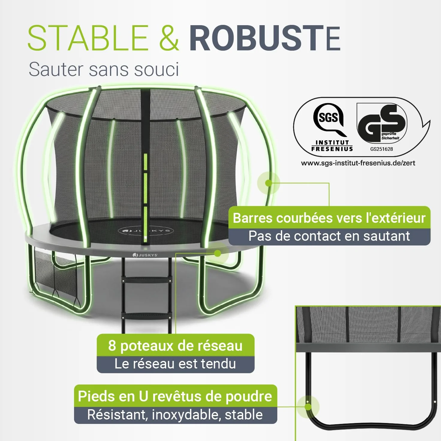 Trampoline SkyBounce Juskys avec Filet de sécurité extérieur Jardin