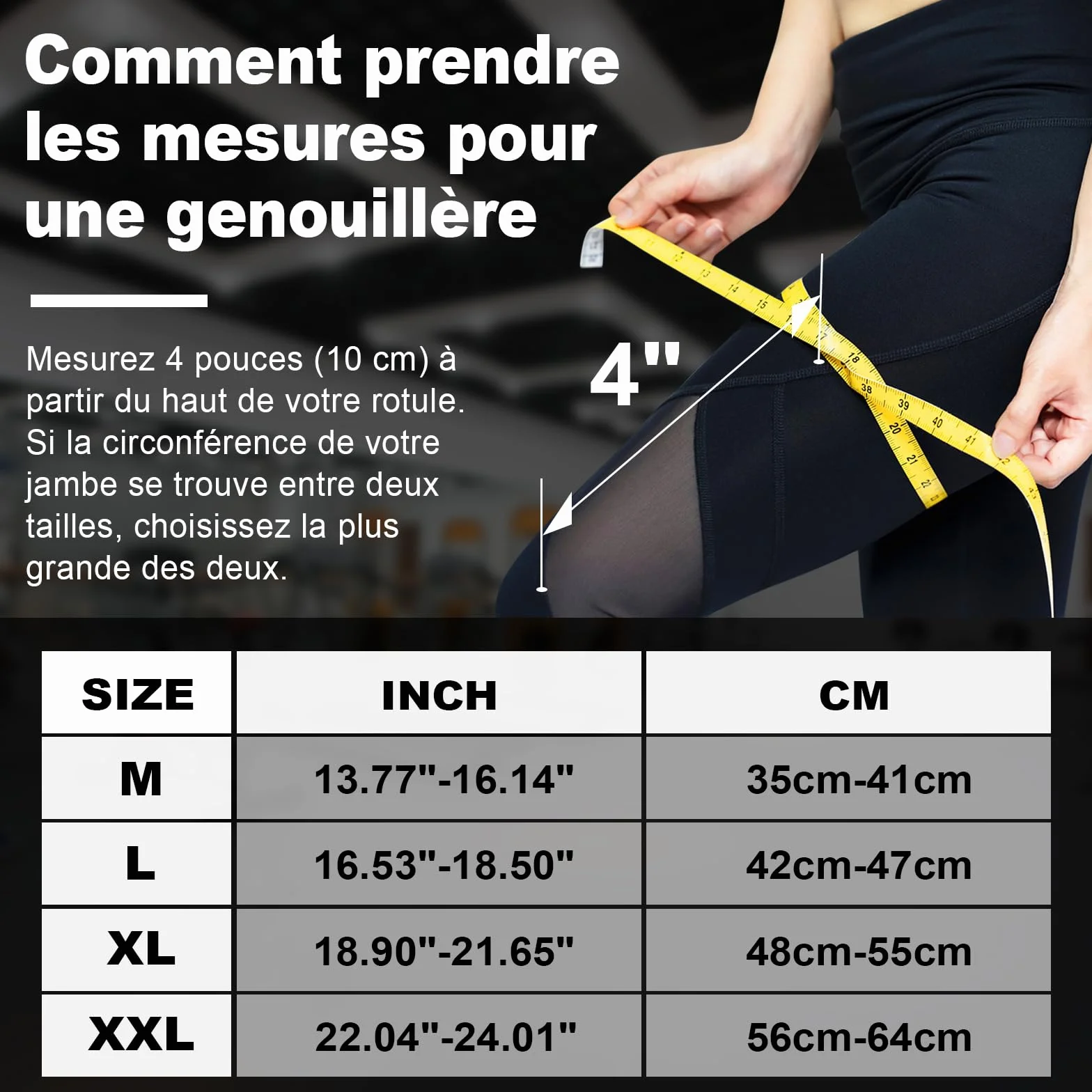Genouillère Élastique Respirant Compression Sports Rotulienne Ligamentaire Arthrose Genou Volley-Ball Course L 42-47CM