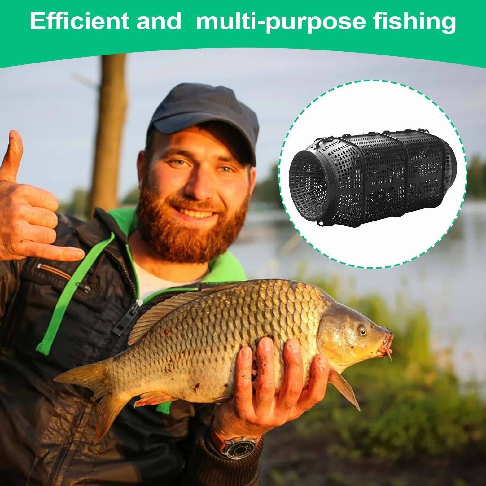 Nasse à Poisson 35/50cm Piège à Écrevisses Portable Filet de Pêche avec Corde Nylon 6m