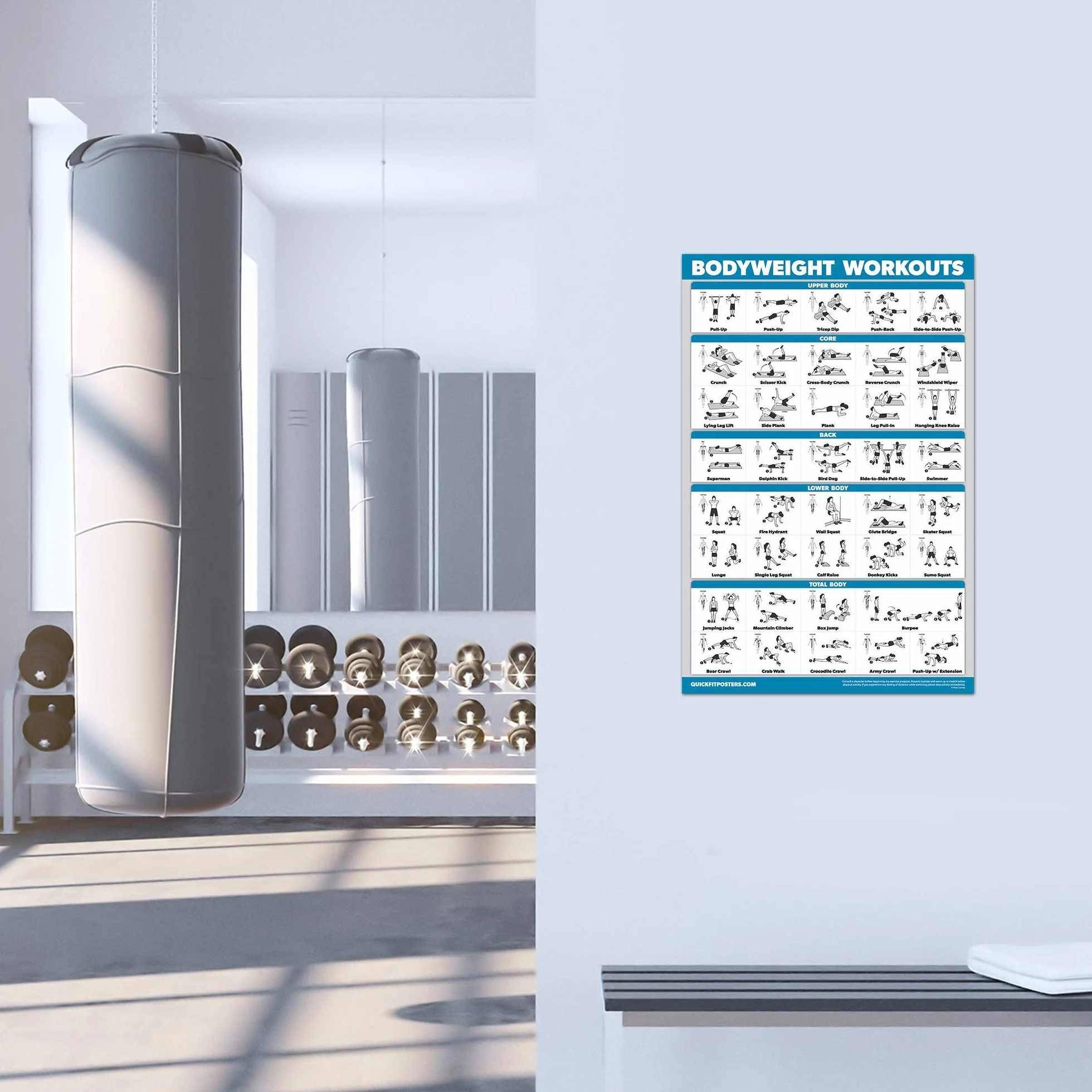 QUICKFIT Poster d'exercice de poids corporel – Tableau d'entraînement laminé 45,7 x 68,6 cm