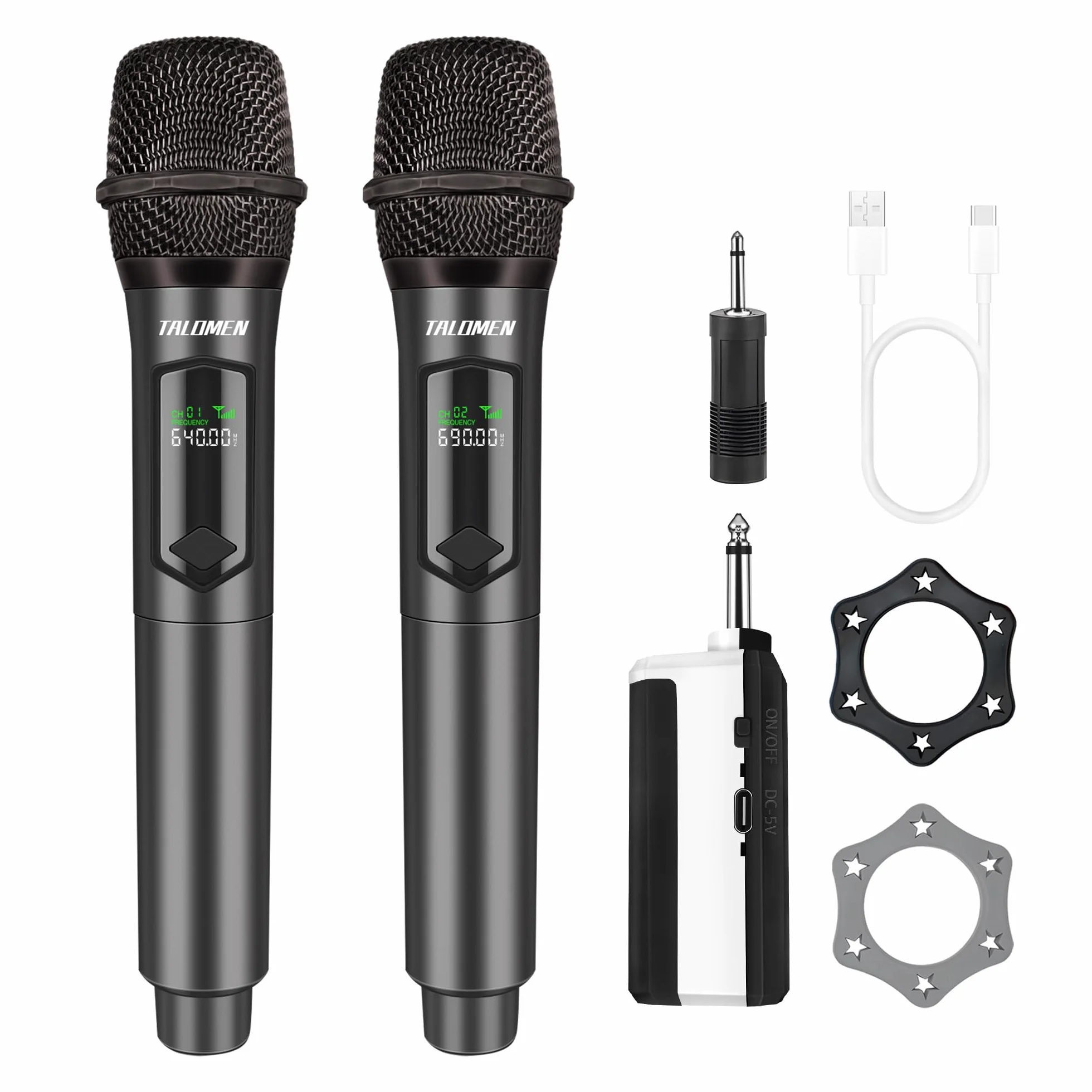 Talomen Microphone sans fil professionnel 2.4 GHz système dual micro dynamique rechargeable avec récepteur 160ft K60-2