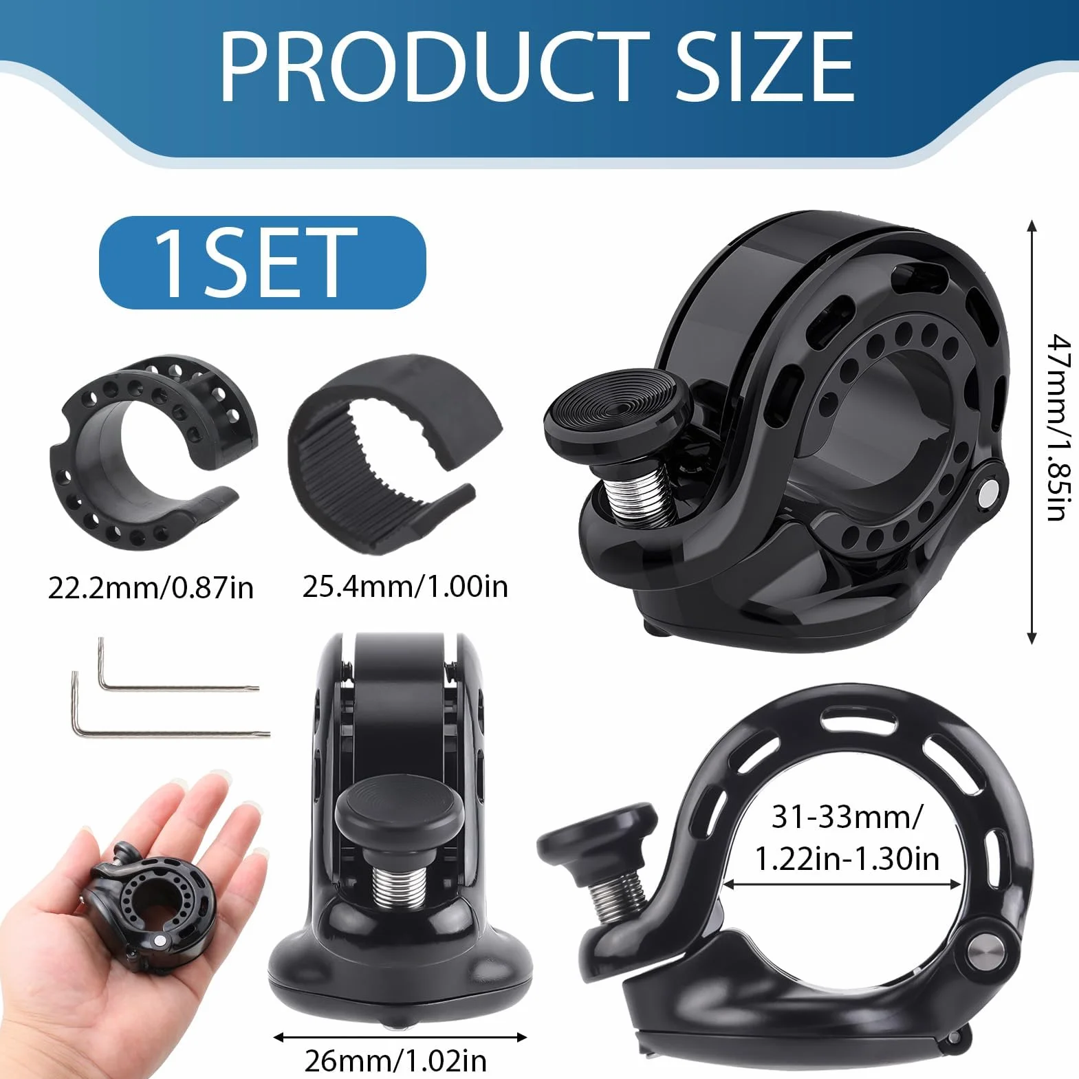Sonnette vélo Adulte Mini 2026 Nouvelle Version 110 DB en Alliage d’Aluminium, Sonnette de vélo pour Guidon 22,2 à 31,8 mm, klaxon vélo Discret pour VTT, vélo de Route, vélo électrique