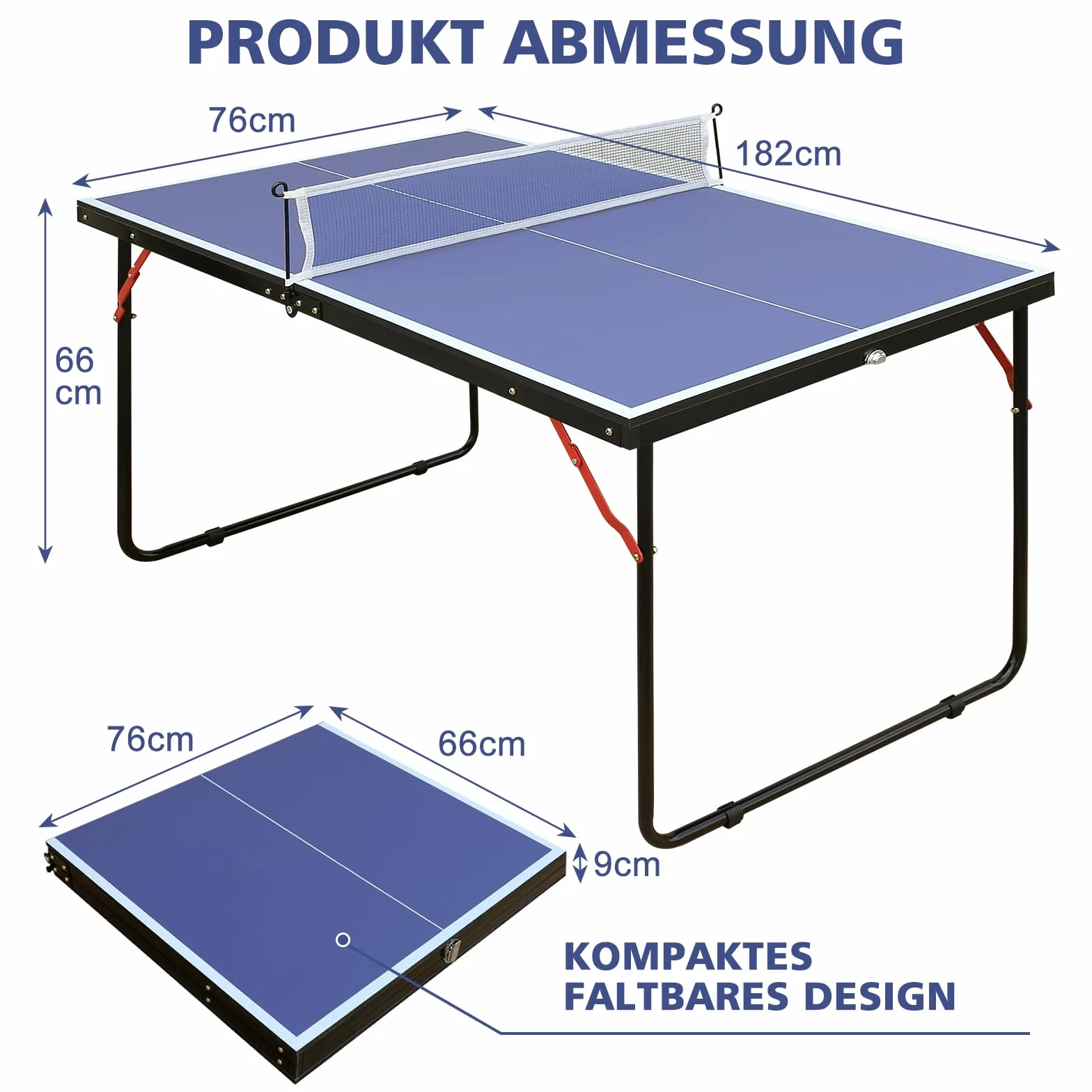 Table de ping-pong pliable 137 x 76 cm avec filet, raquettes et balles