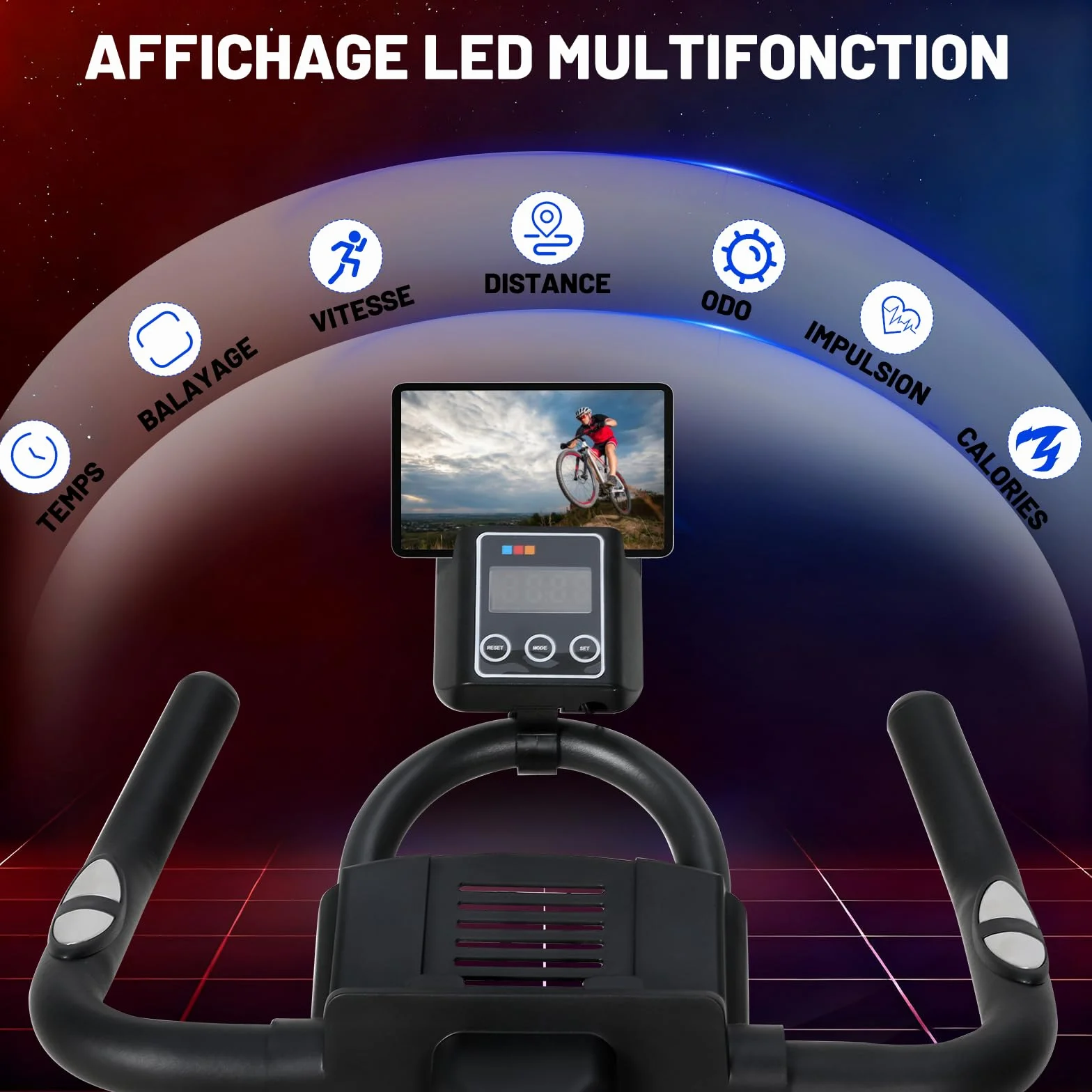 Vélo d'Appartement Résistance Ajustable Silencieux Volant d'Inertie 8KG Écran LED Selle Réglable