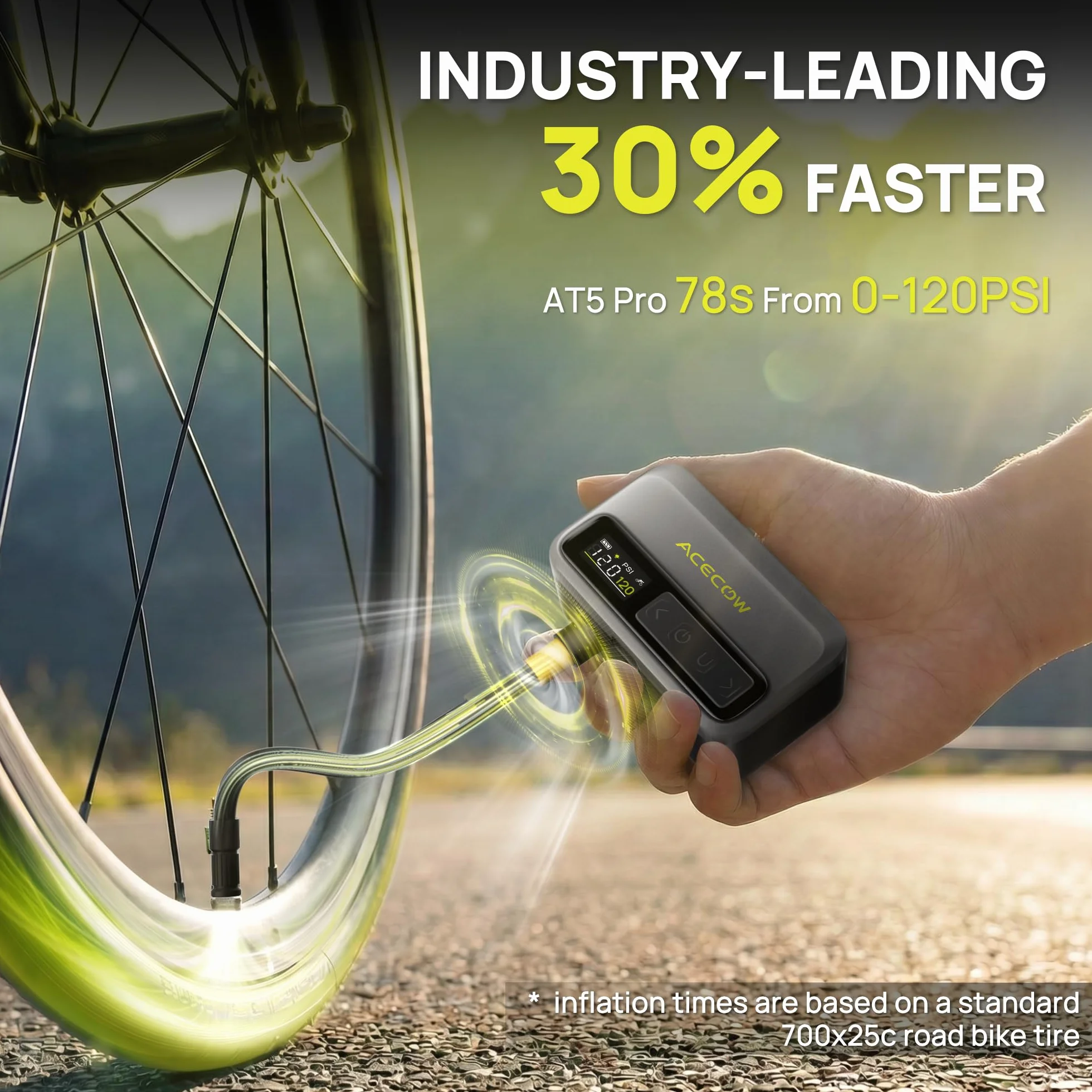 Pompe à Vélo Électrique AT5Pro Mini sans Fil 120 PSI Arrêt Auto pour Vélo de Route VTT