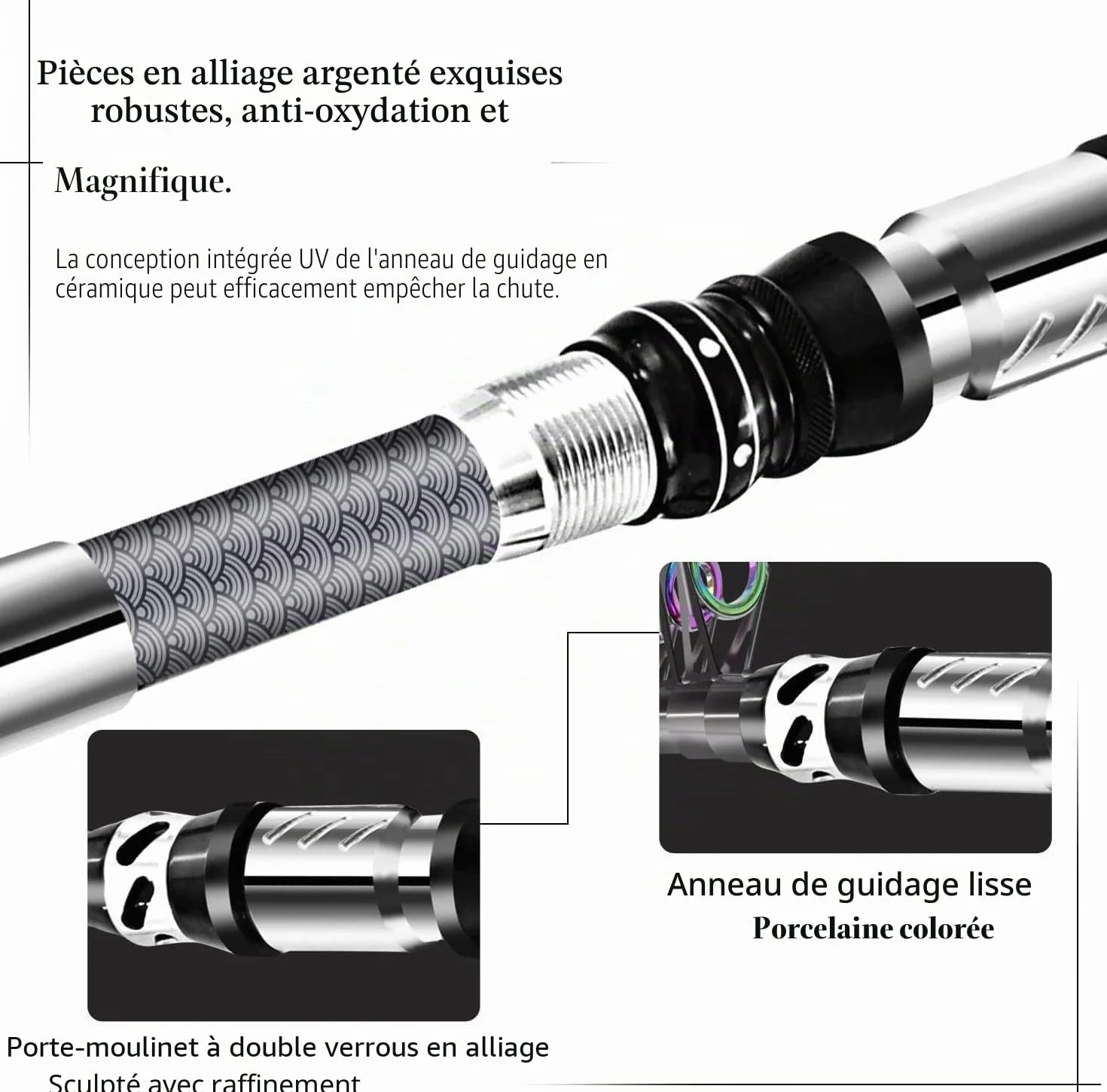 Ensemble de Canne à pêche Portable en Fibre de Carbone avec Moulinet et Pointe Fluorescente, Kit de Voyage Eau Douce Salée