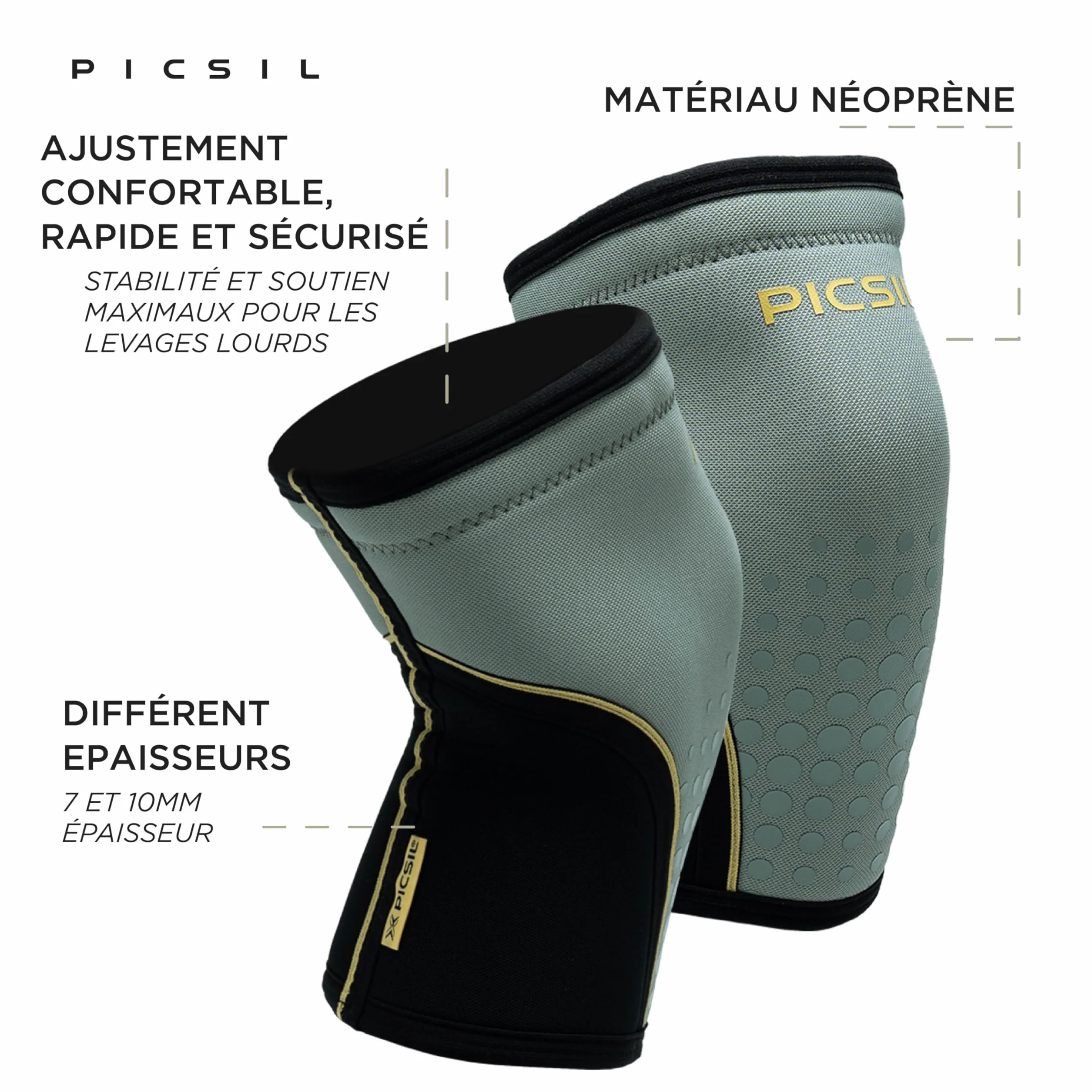 PICSIL Genouillères Rigides Néoprène 10mm Crosstraining Powerlifting Haltérophilie Unisexe