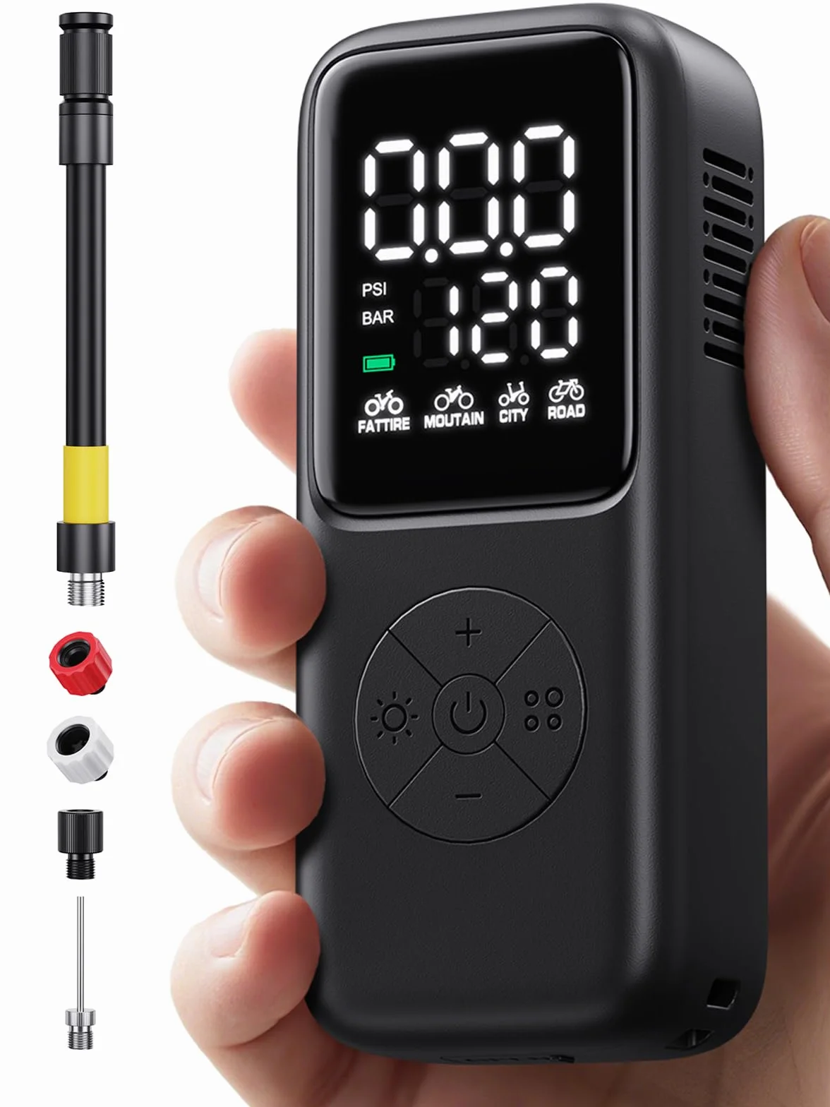 GPUTEK Pompe à vélo électrique 120 PSI avec jauge 5 Modes préréglés pour valves Schrader Presta