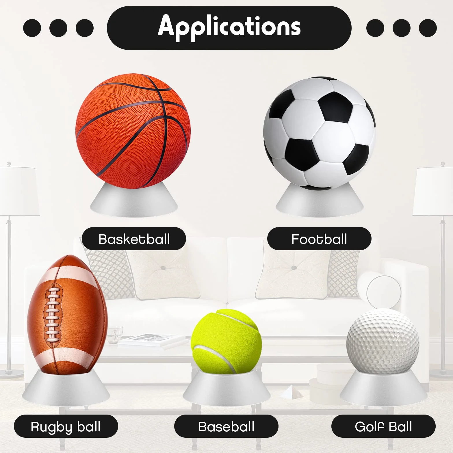 Support d'Affichage de Balle de Souvenirs 6 Pièces Piédestal Boule Transparent pour Basketball Football Volley-Ball