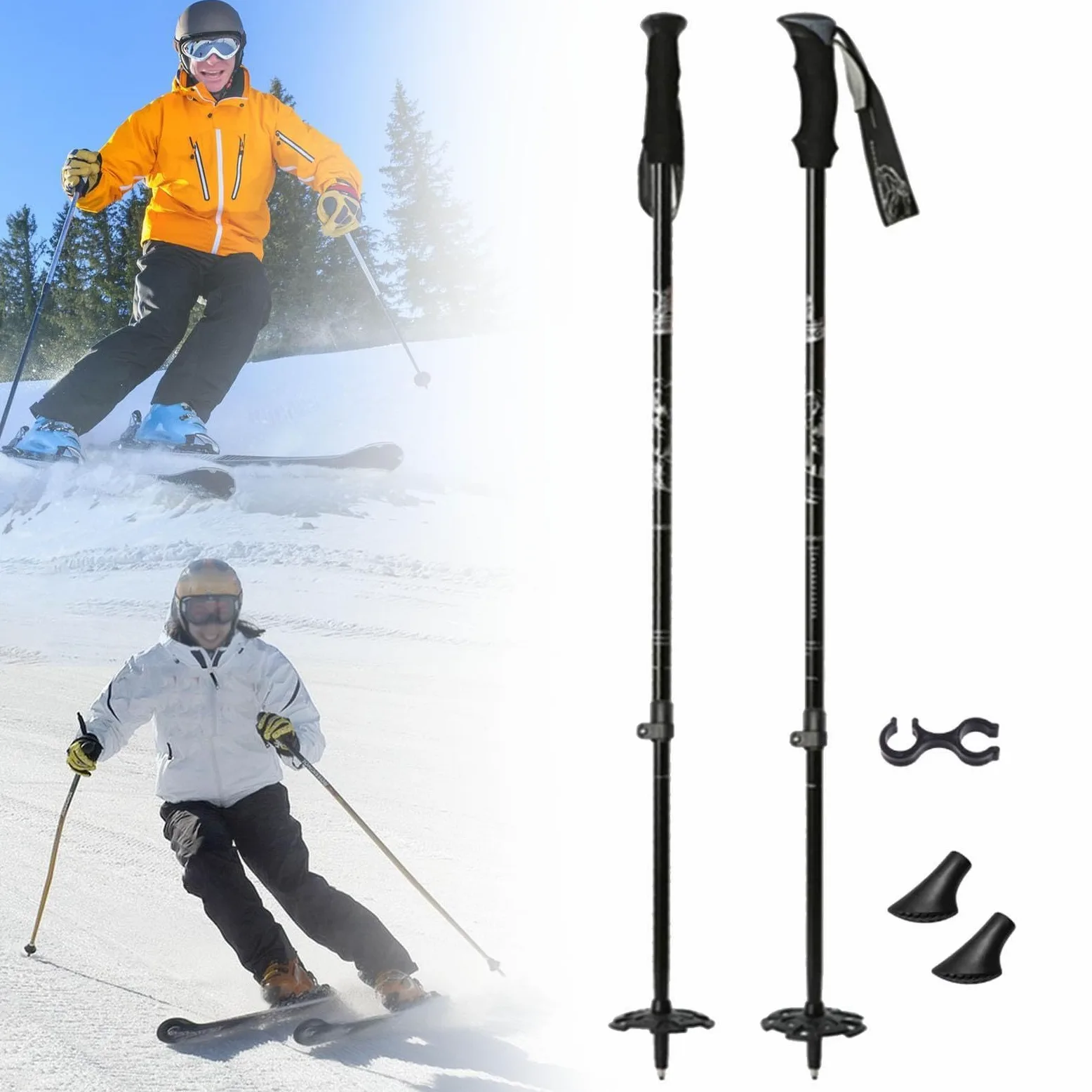 2 Bâtons de Ski Télescopiques en Aluminium avec Poignée Ergonomique et Système de Verrouillage Amélioré pour Adultes et Enfants, pour Le Ski et La Ran