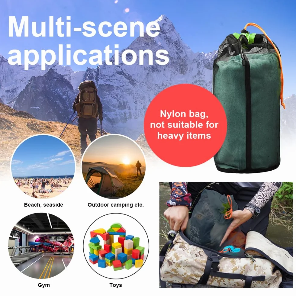 Sac Filet de Nylon Ultralight, Sac Maille Cordon, Rangement Camping Randonnée