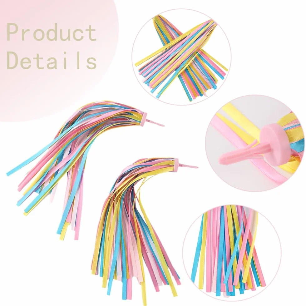 Accessoires de Vélo pour Filles: 2 Paires de Tassels et 36 Perles de Rayons, Rubans à Pompons Colorés Banderoles de Guidon