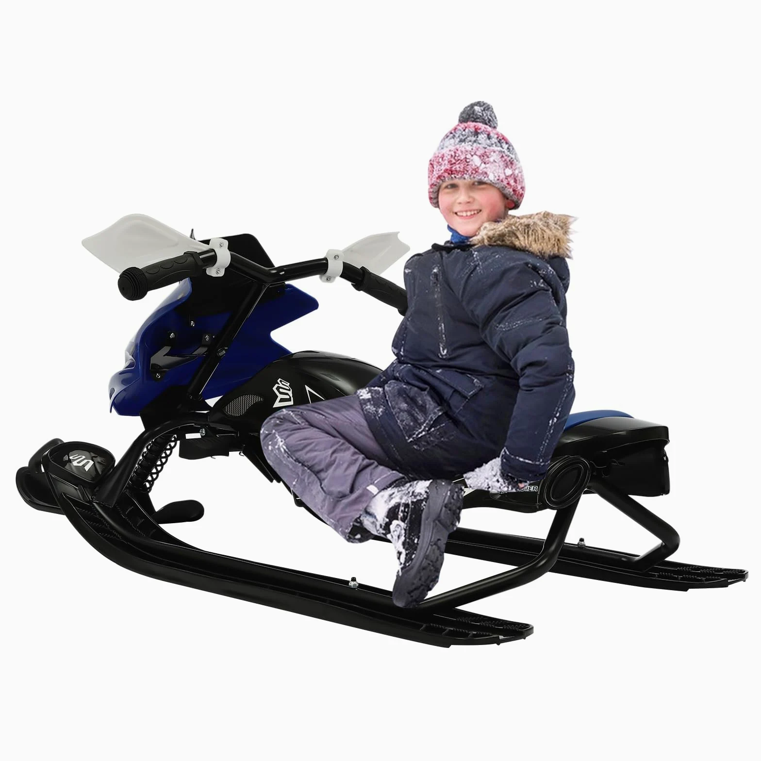 Luge de direction pour enfants, avec frein à pied et corde de remorquage haute résistance, luge pour enfants, max. 80 kg, coussin réglable en 3 positions, luge de ski pour enfants à partir de 3 ans