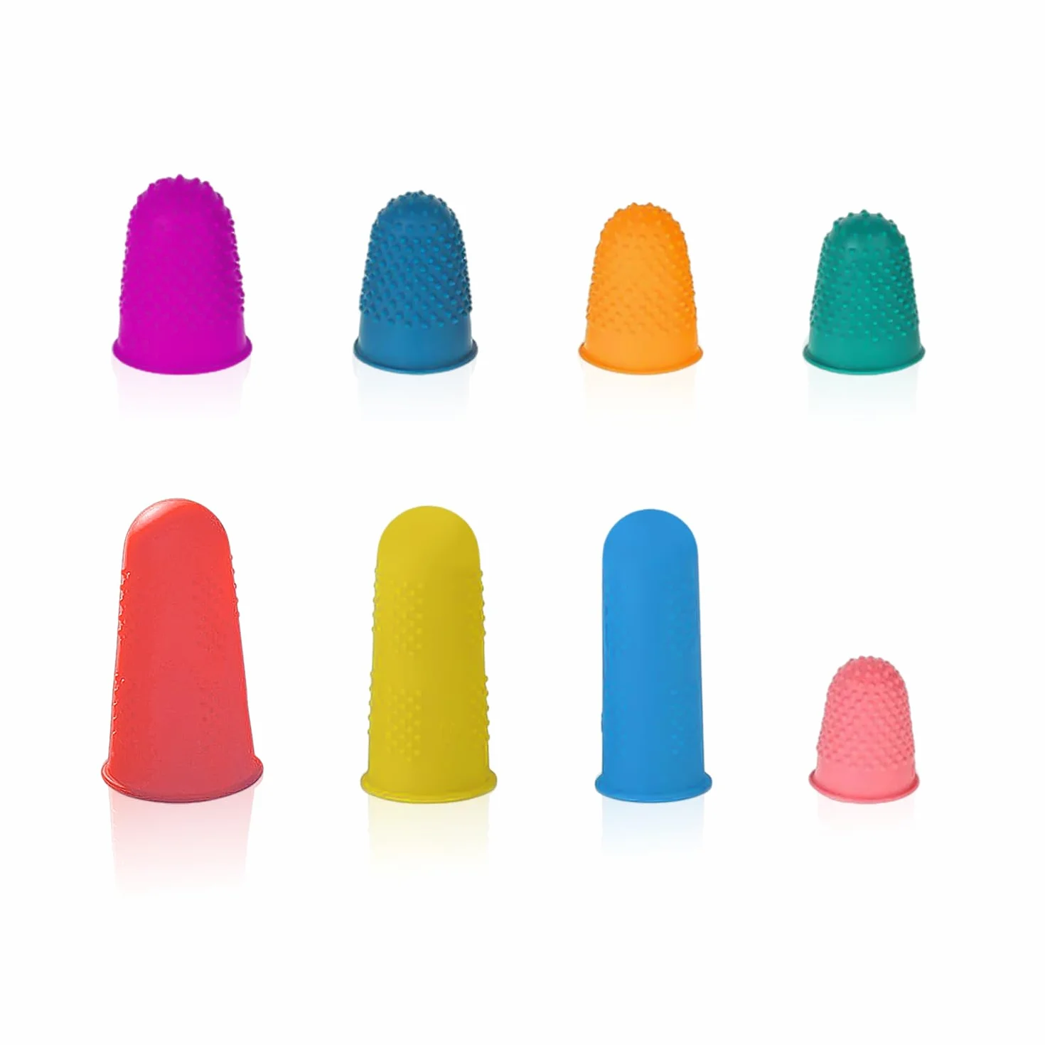 Protège-Doigts En Silicone, Doigtiers Antidérapants Longs Et Courts - Lot de 8 (Rose, Vert, Orange, Bleu, Violet, Rouge)