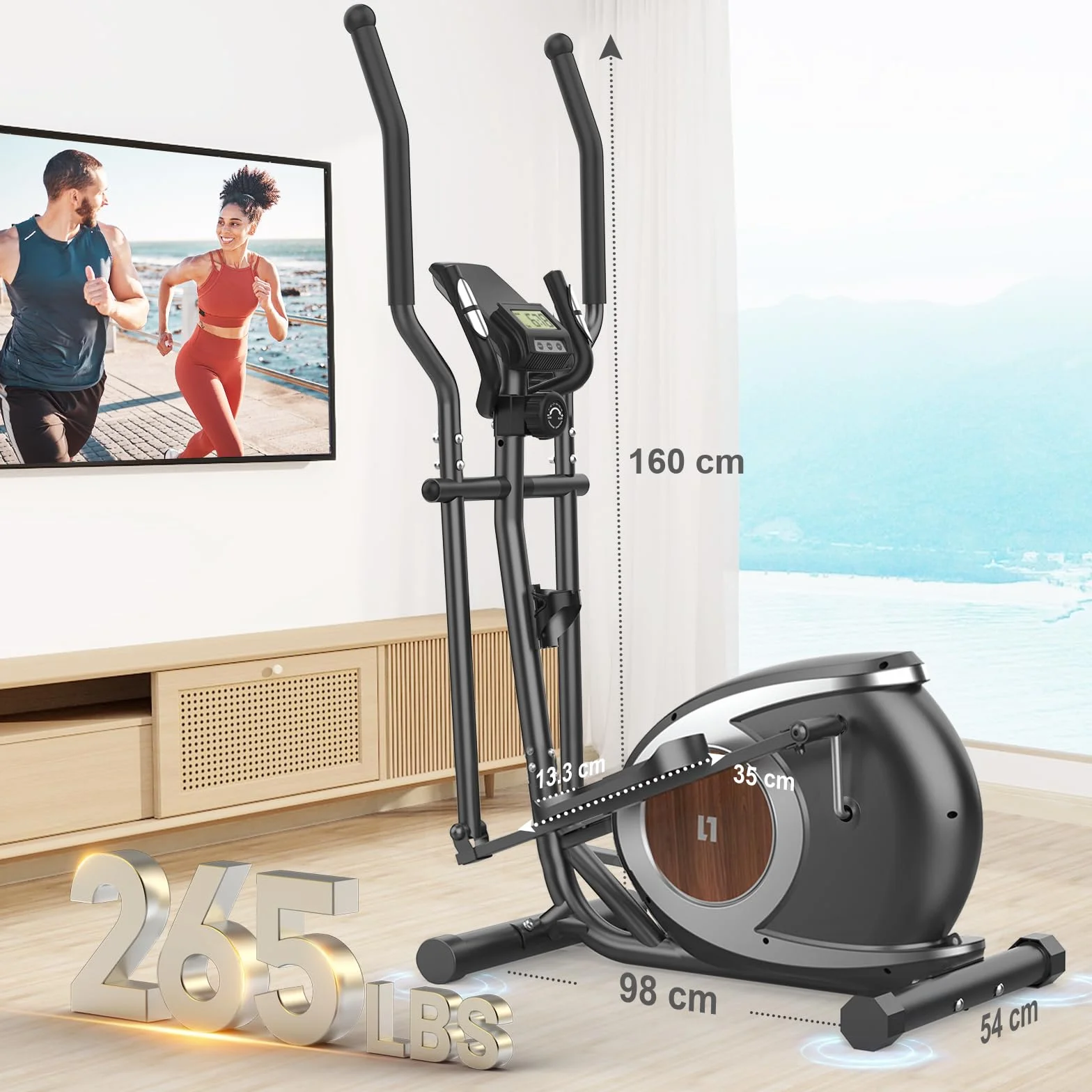 Vélo Elliptique Magnétique 16 Niveaux de Résistance Ultra-Silencieux Écran LCD Porte-Bouteille 120KG