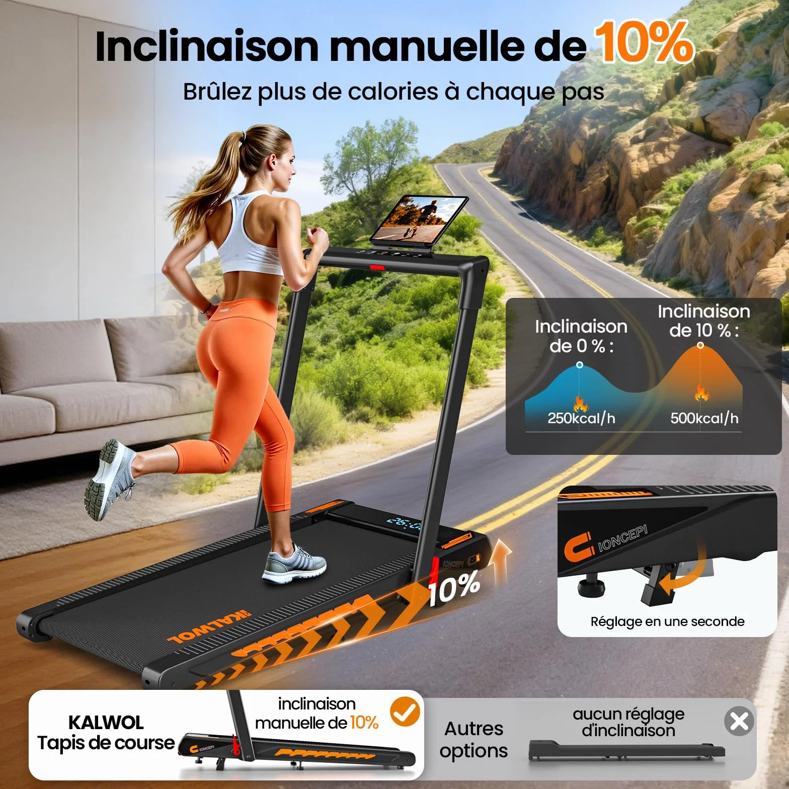 Tapis de Course 6 en 1 Pliable avec Enceinte Bluetooth, Moteur 3,0 CV, 12 KM/H, Charge 160 kg