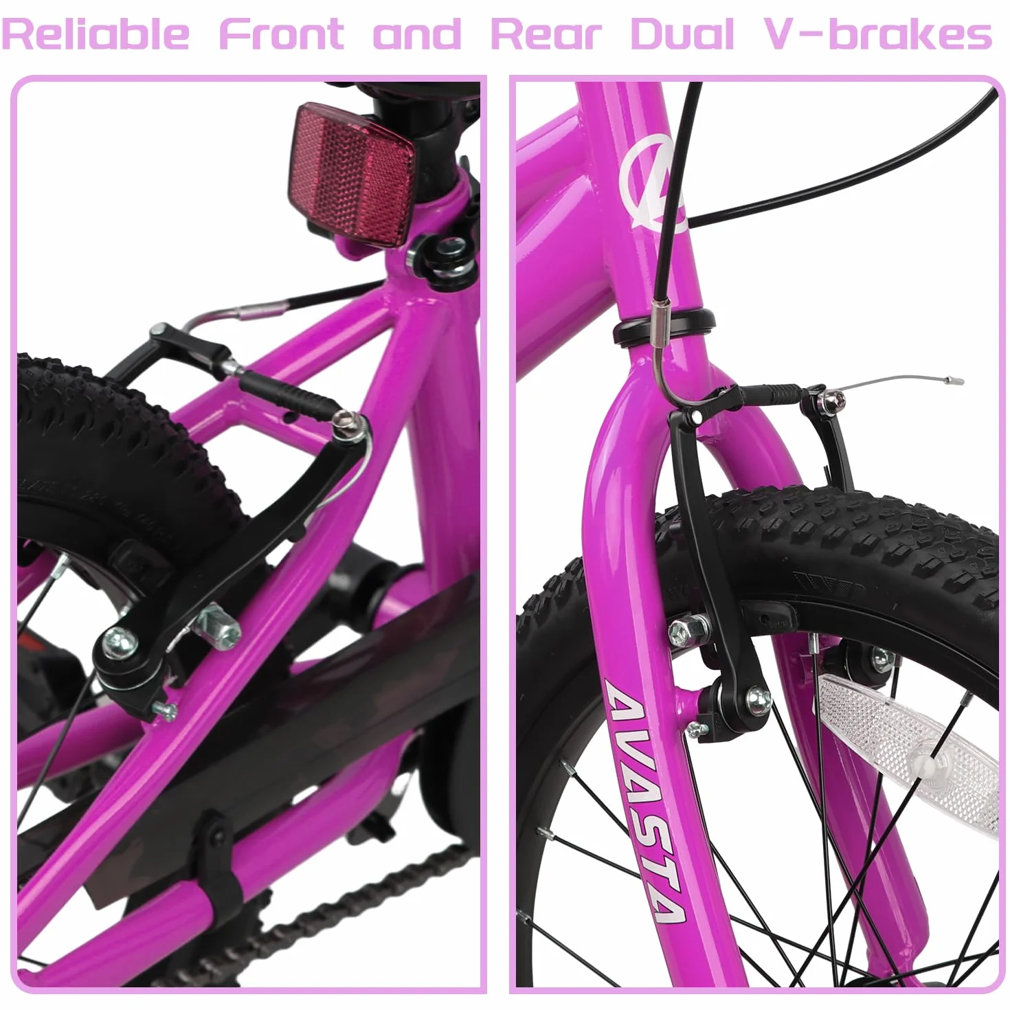 AVASTA Vélo Enfant 18 Pouces avec Freins à Main, Béquille, Siège Réglable, Rose