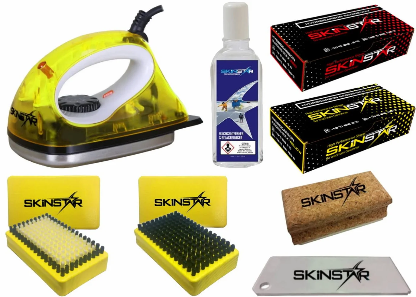 SkinStar Démarreur Ski Cire Kit, Fer de fartage Brosse hydrocarbonwachs 8 pièces