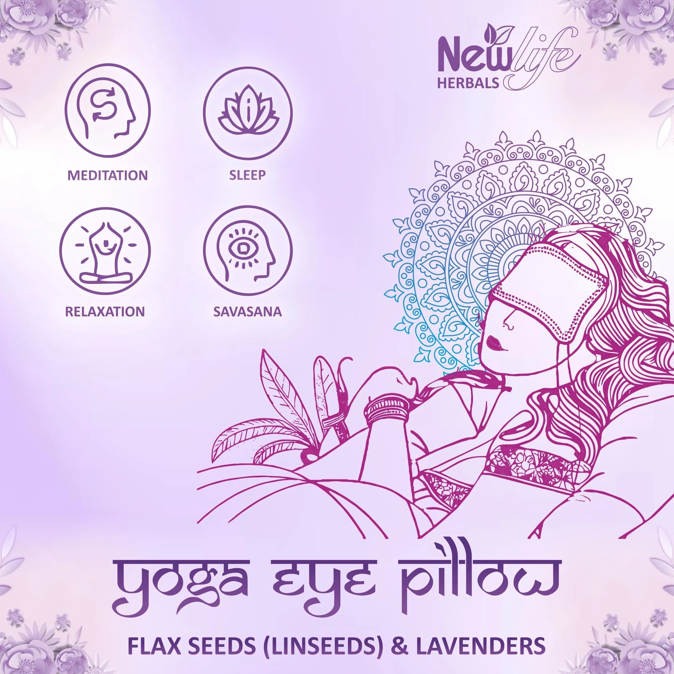 Oreiller de yoga pour les yeux, lavande, coton, graines Flex, violet vert rose bleu