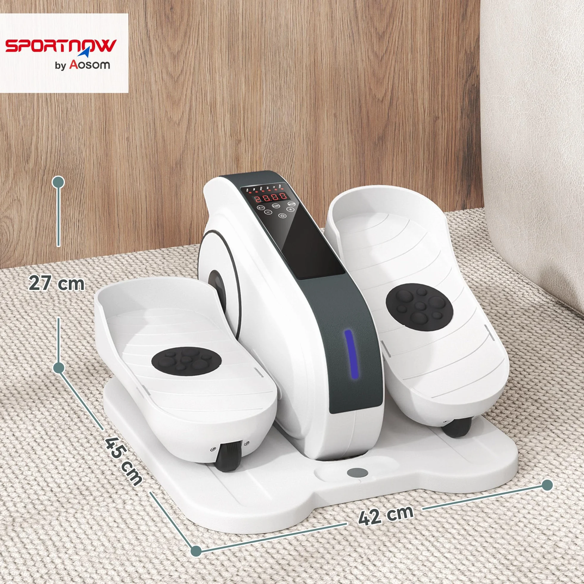 SPORTNOW Mini vélo elliptique électrique avec écran LCD, 10 vitesses, silencieux, portable, Blanc