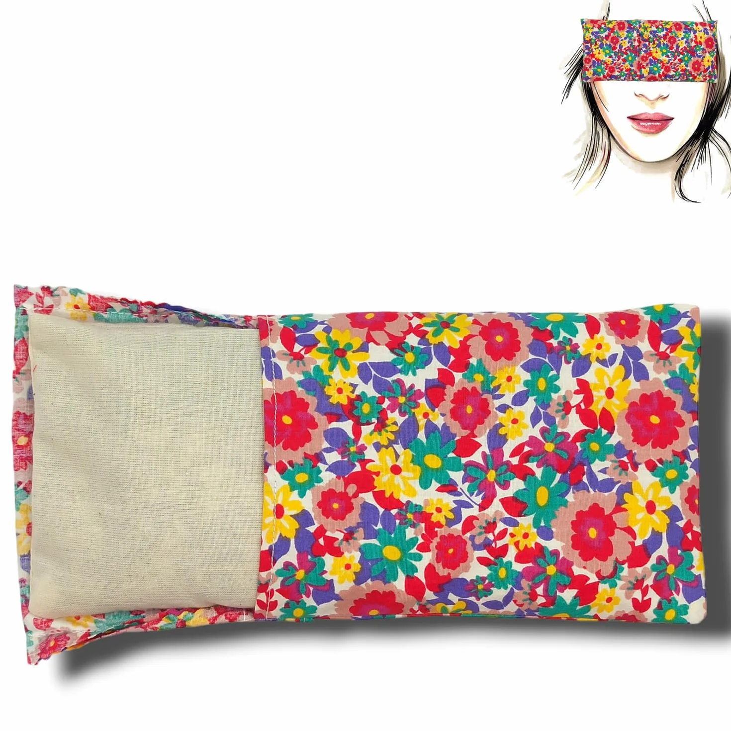 Coussin de Yoga pour les Yeux - Oreiller Fleurs Bleu avec Housse Lavable, Lavande et Riz pour Méditation et Relaxation