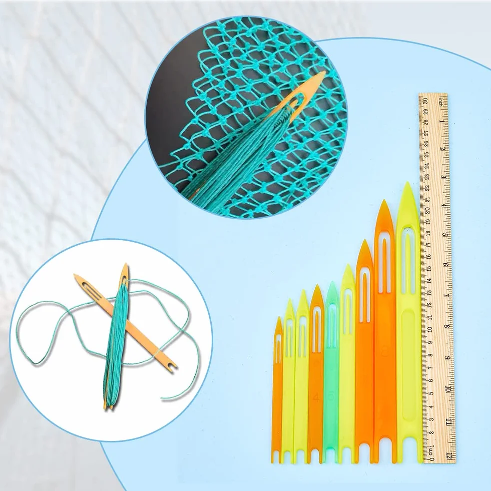 SUPERFINDINGS Kits de Réparation D'Aiguilles pour Filets de Pêche Comprenant 9 Tailles Aiguille à Filet en Plastique, 1 navettes en Acier Tranchant 1 Rouleaux de Fil de Pêche Transparent Fil de Nylon
