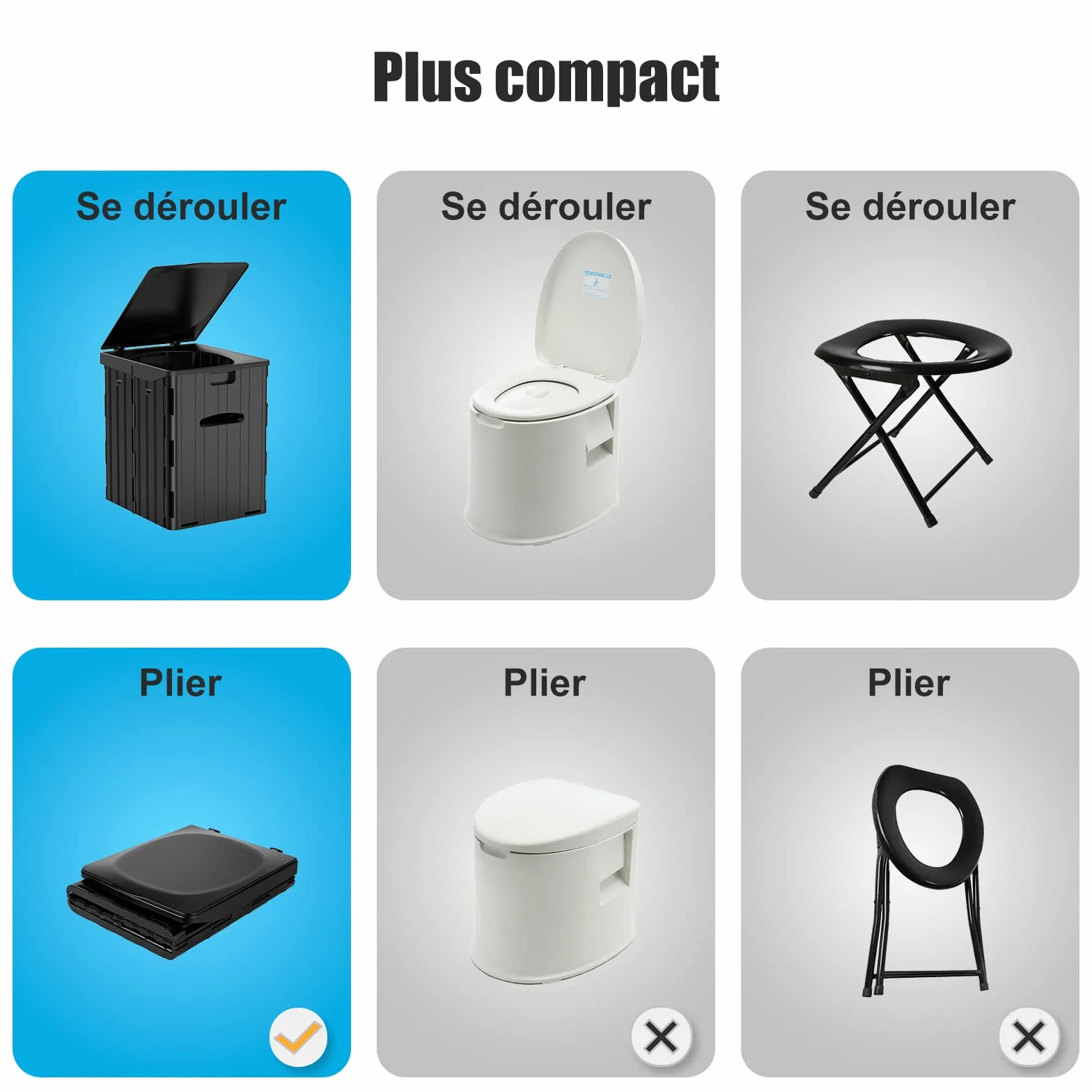 WADEO Toilettes de Camping Portables Pliables pour Adultes avec Urinateur Noir