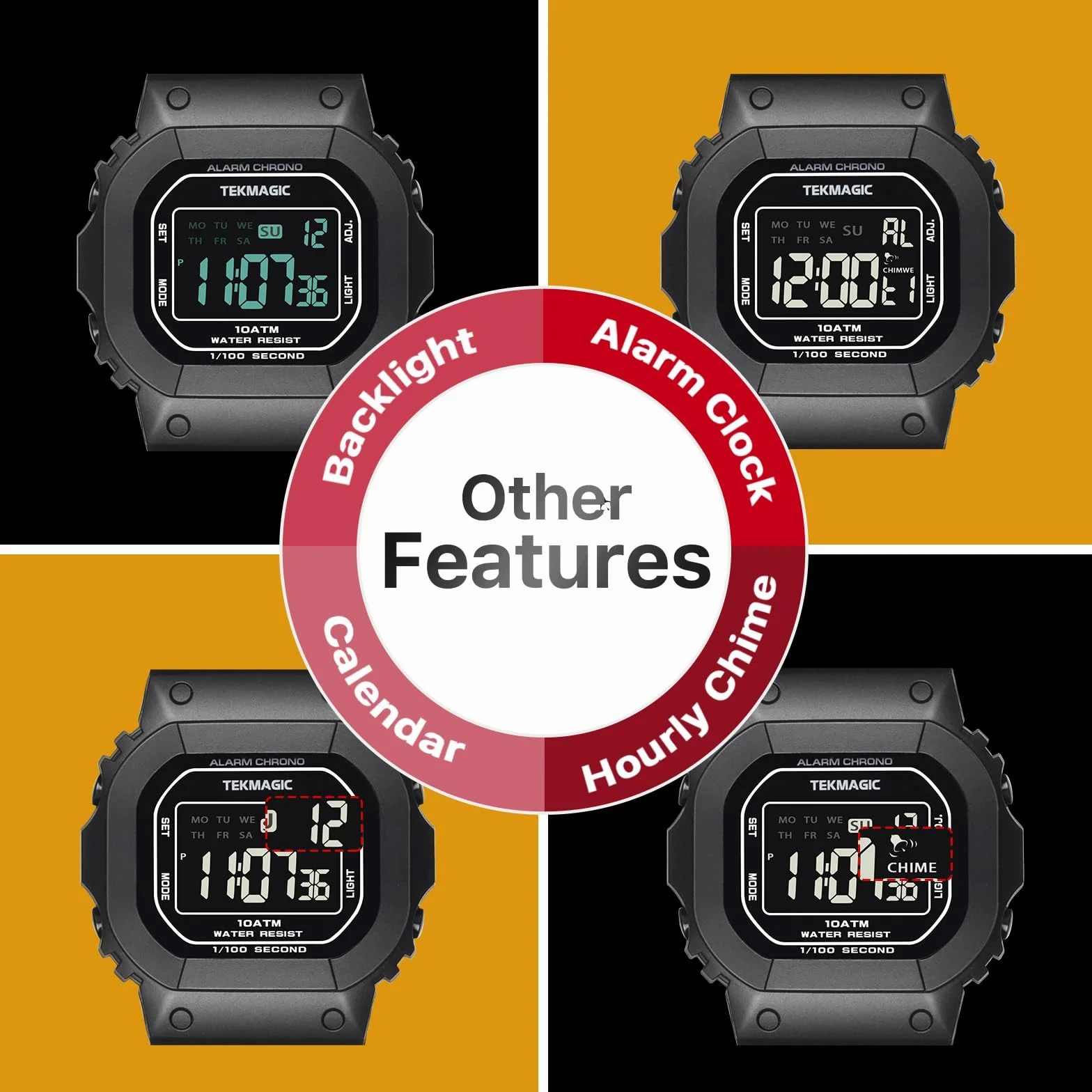Montre Sport Résistant à l'Eau 10 ATM pour Natation Plongée avec Chronomètre et Calendrier