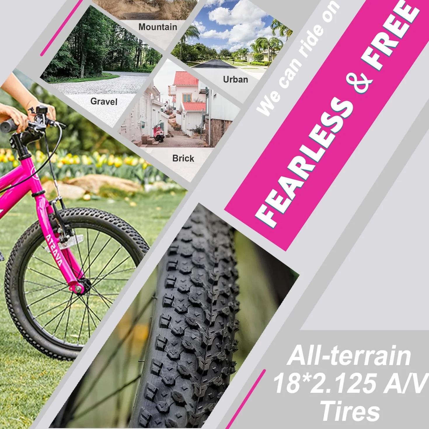 AVASTA Vélo Enfant 18 Pouces avec Freins à Main, Béquille, Siège Réglable, Rose