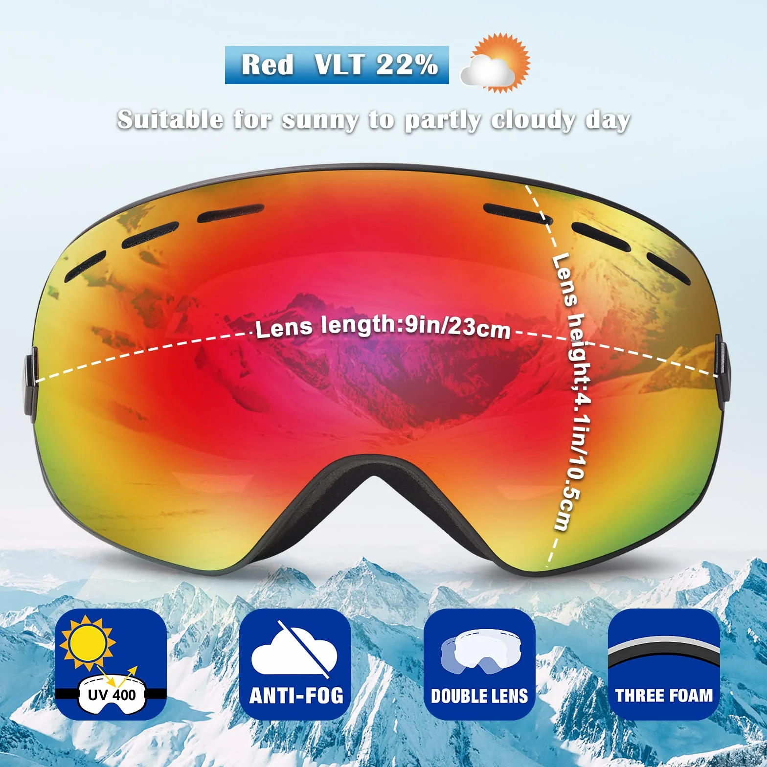 EXP VISION Lunettes de ski anti-buée OTG Verres sphériques amovibles