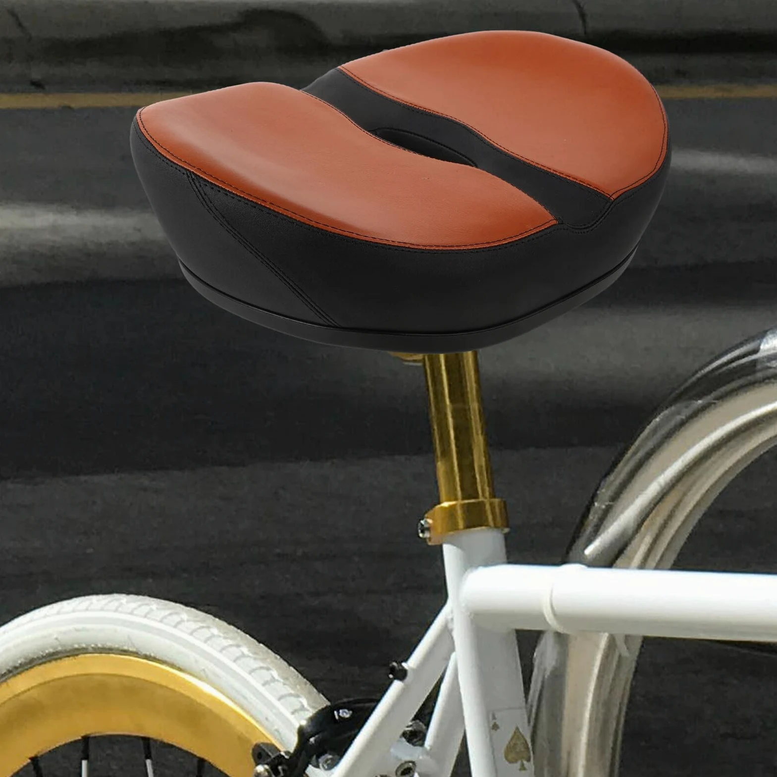 Coussin de Selle de Vélo Large sans Nez, Ergonomique, Antidérapant | Mousse Polyuréthane Pu, Entretien Facile, pour Vélos de Route et Électriques, Usage Quotidien
